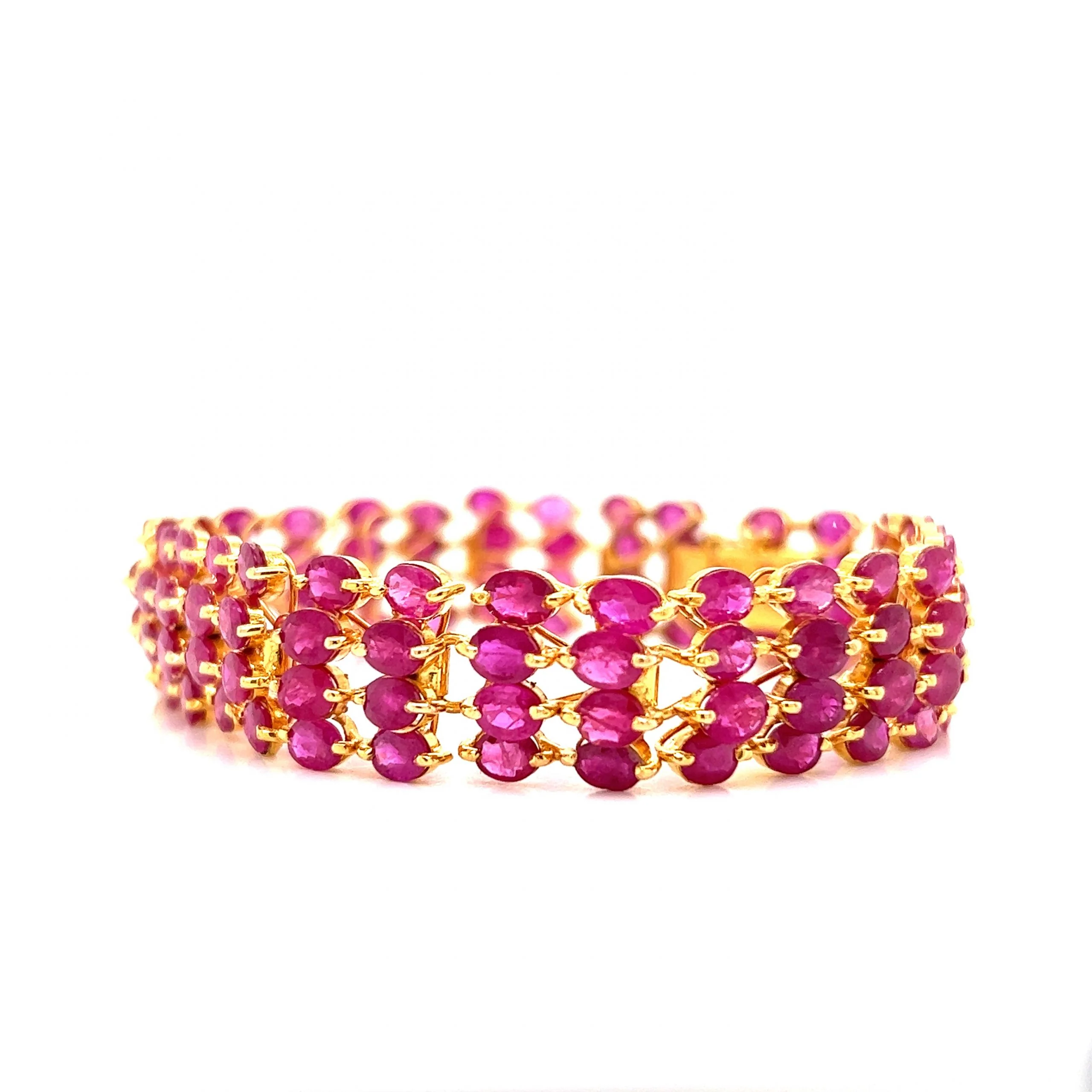 Four Row Oval Cut Ruby Bracelet in 20k Yellow Gold - Image 2