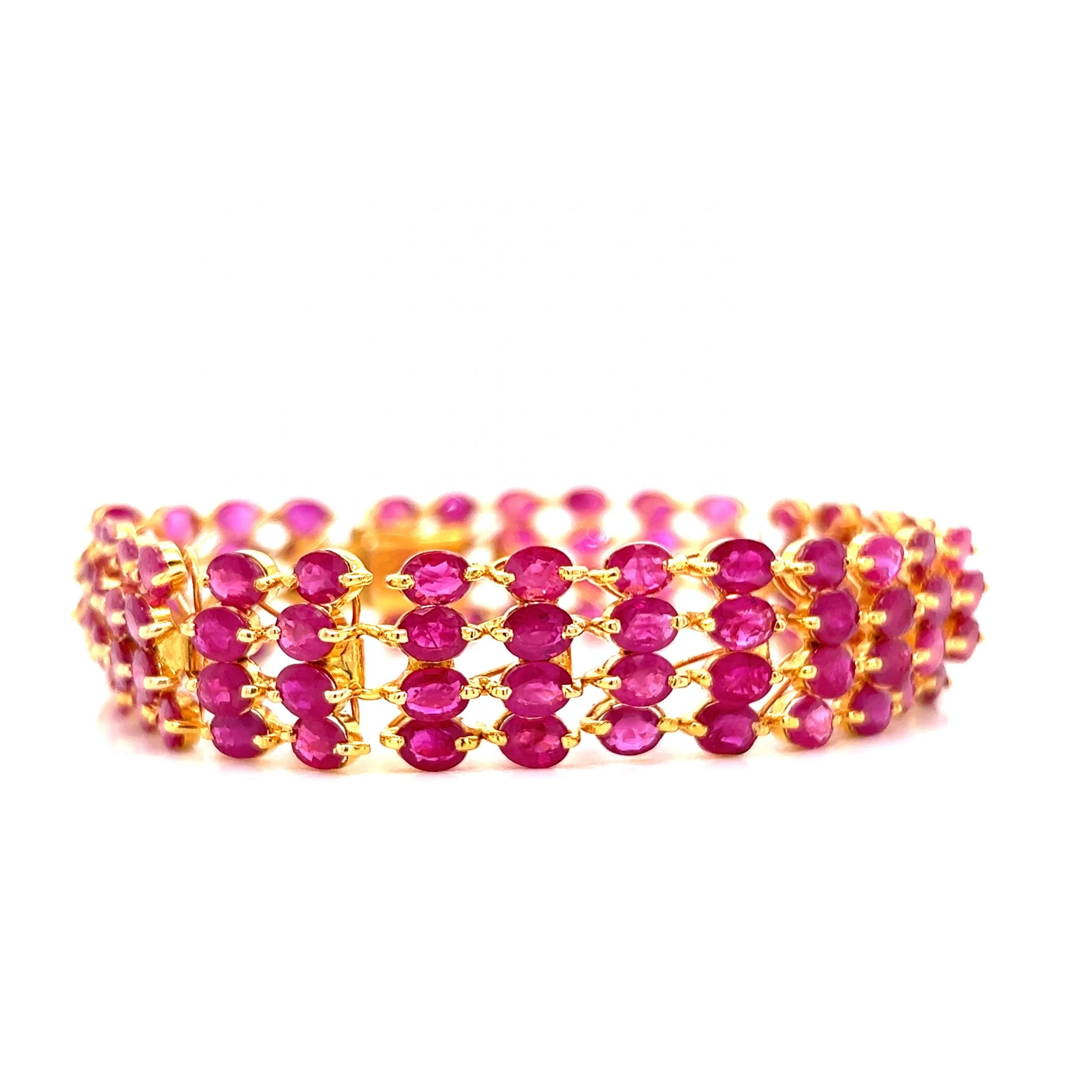 Four Row Oval Cut Ruby Bracelet in 20k Yellow Gold - Image 3