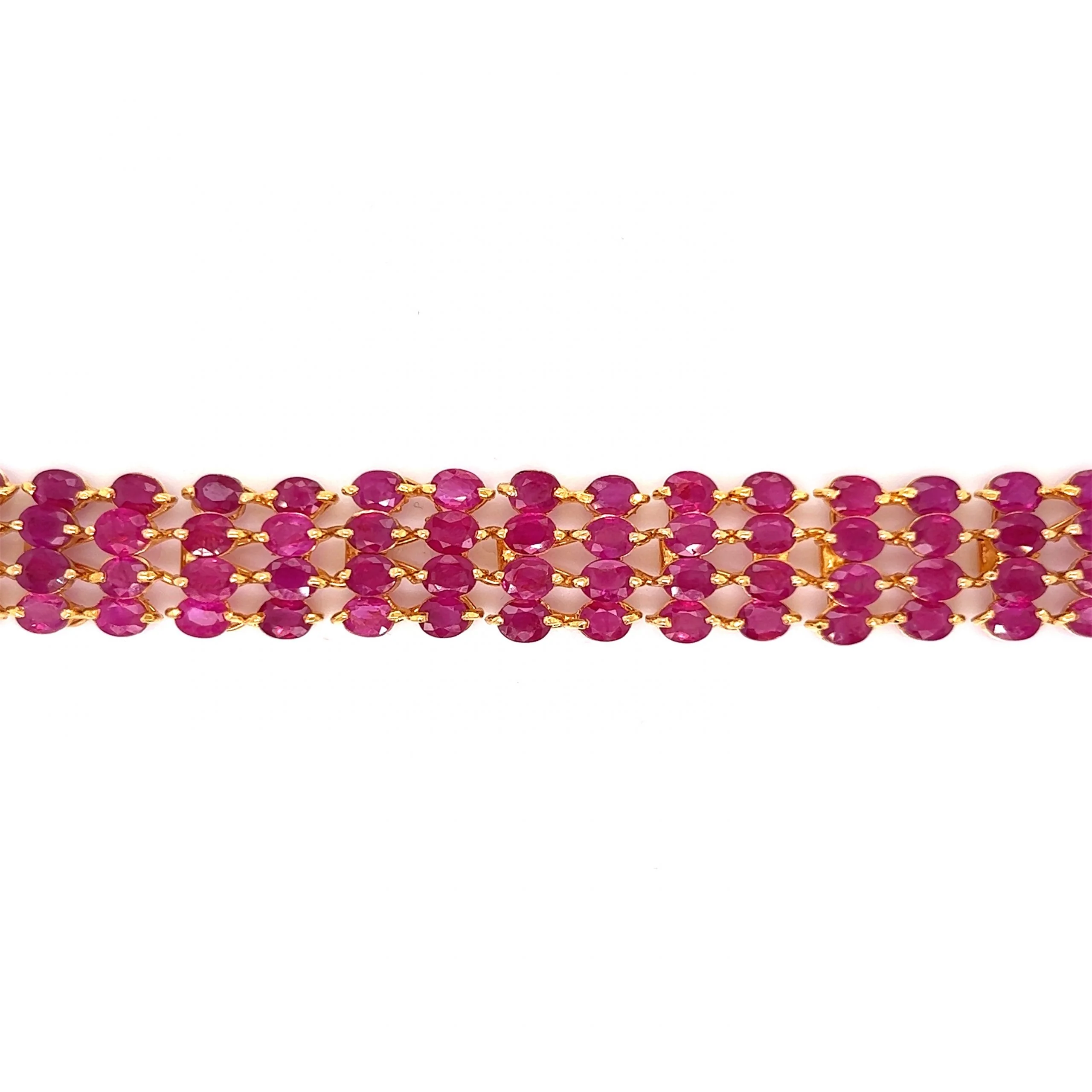 Four Row Oval Cut Ruby Bracelet in 20k Yellow Gold - Image 4