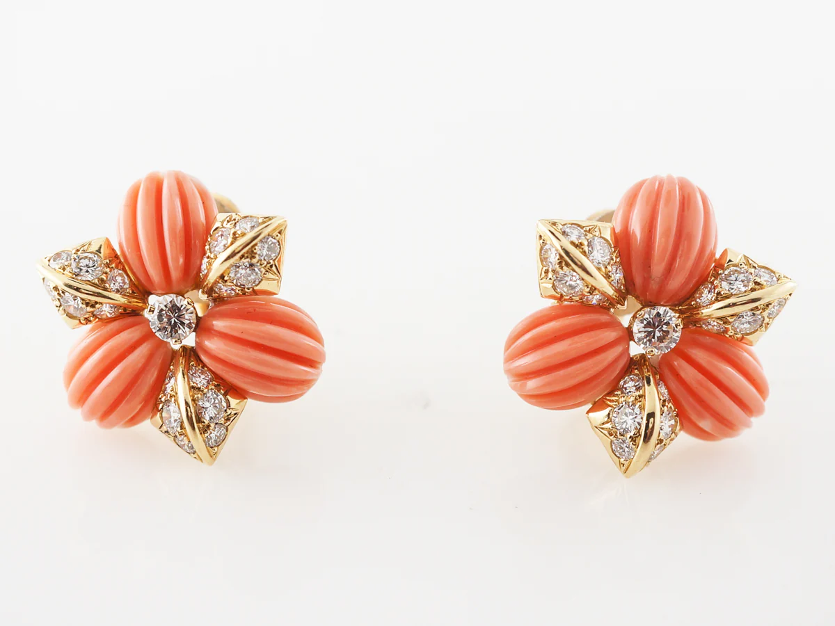**RTV9/4/19**Fred of Paris Coral & Diamonds Earrings in Yellow Gold - Image 3