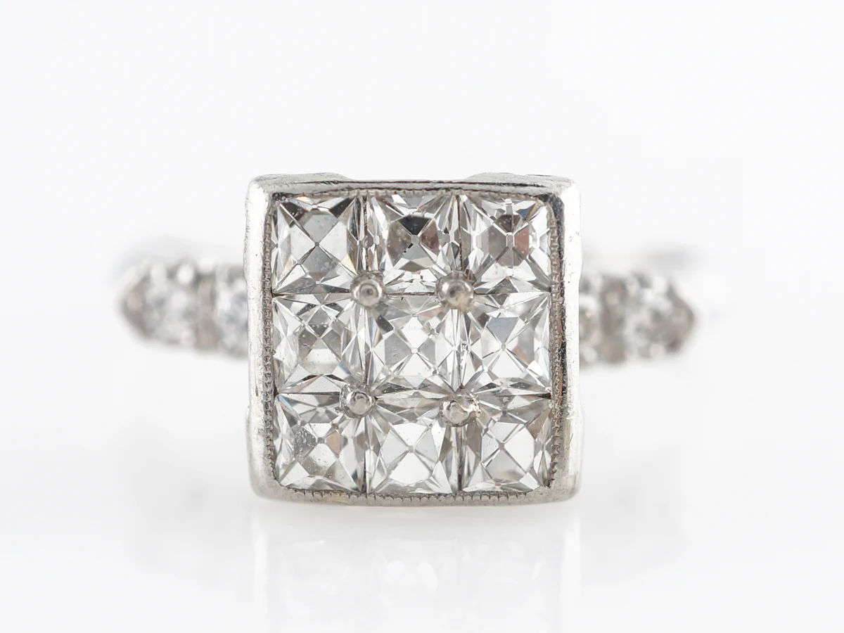 French Cut Diamond Cluster Ring in Platinum