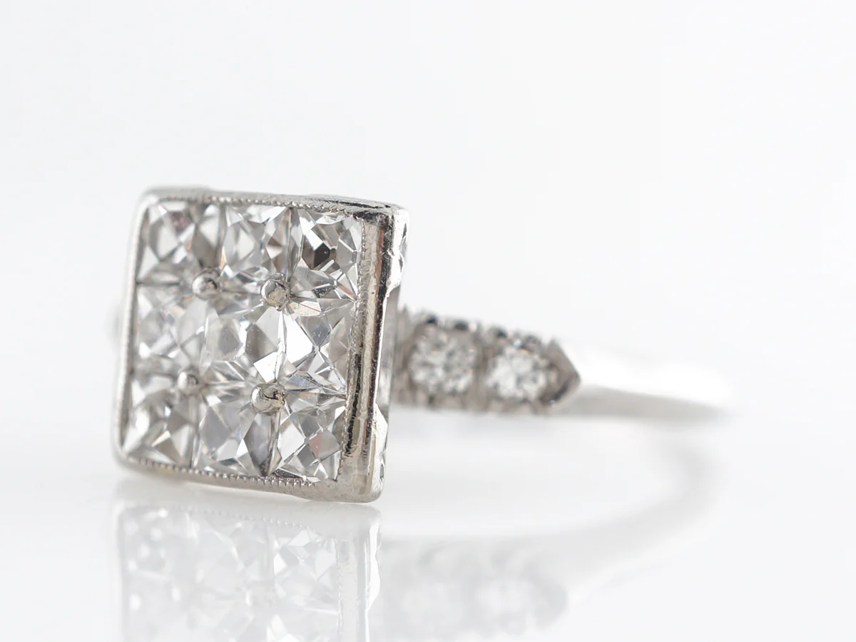 French Cut Diamond Cluster Ring in Platinum - Image 2