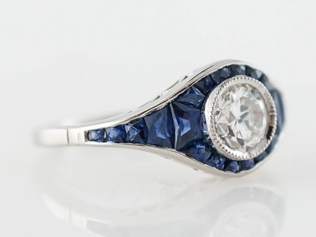 French Cut Sapphire & Diamond Engagement Ring - Image 3