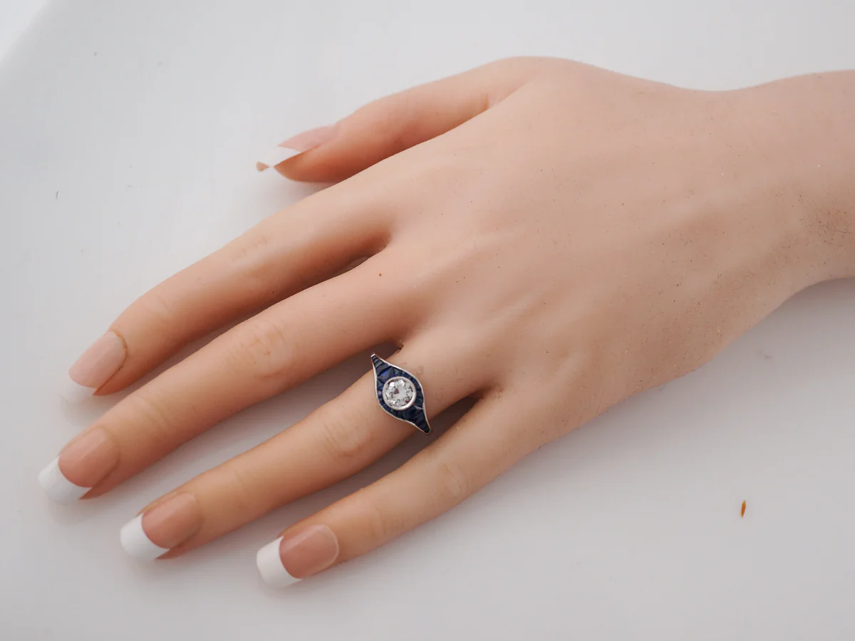 French Cut Sapphire & Diamond Engagement Ring - Image 7