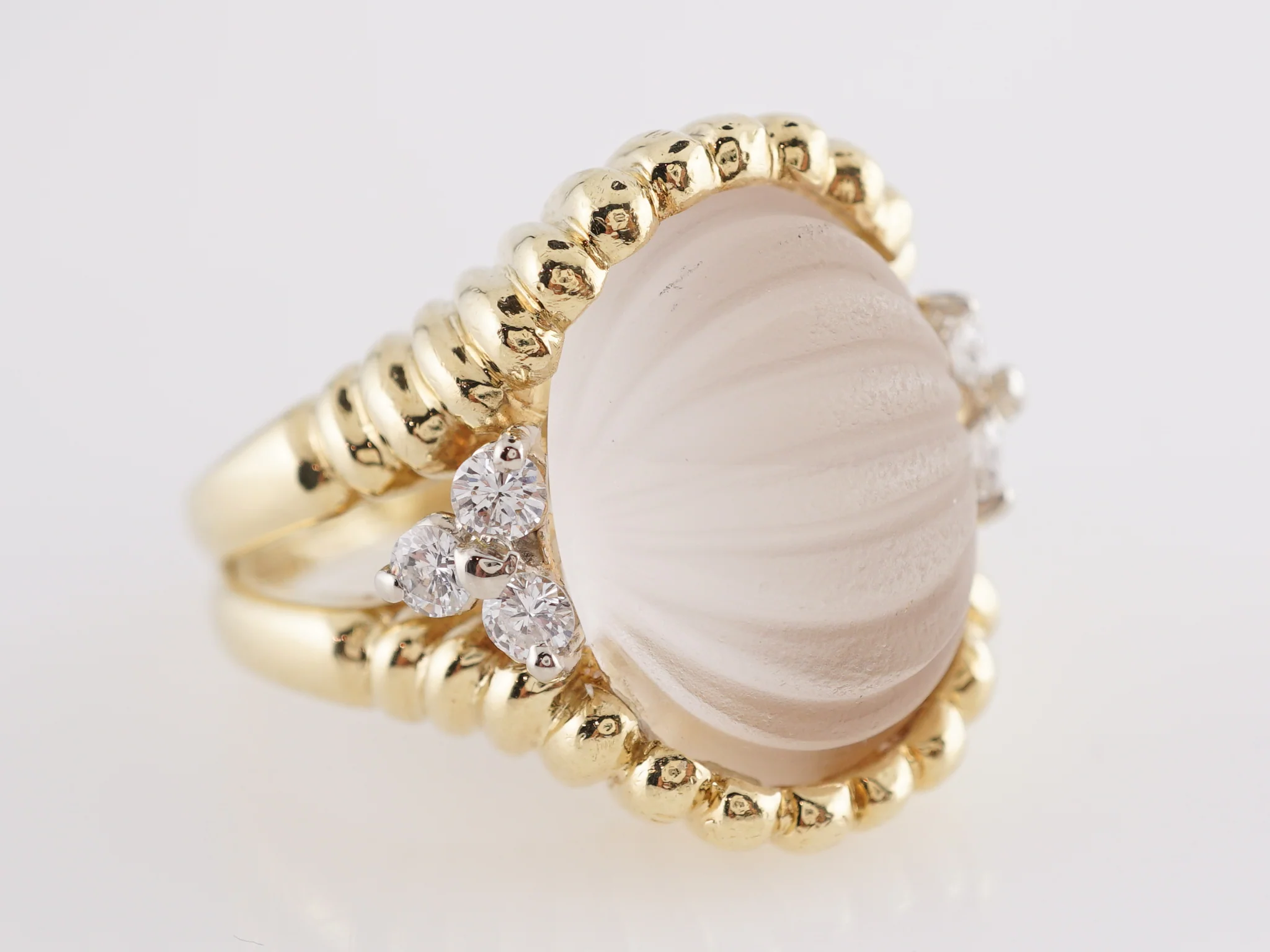 Frosted Quartz Cocktail Ring with Diamond Accents in 18k - Image 3