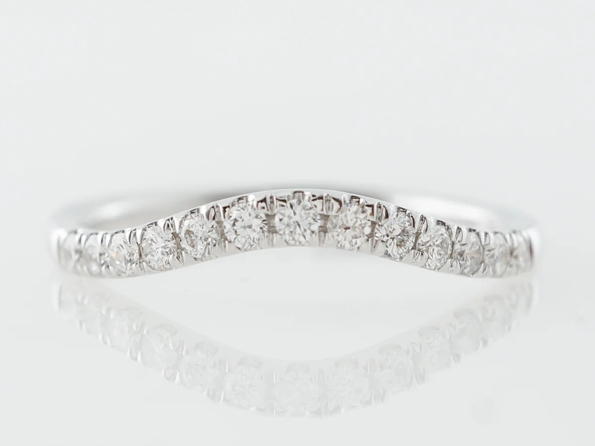 Gently Contoured Wedding Band w/ Diamonds in White Gold