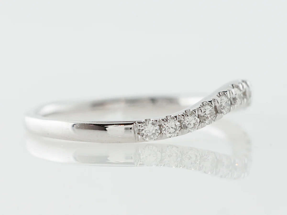 Gently Contoured Wedding Band w/ Diamonds in White Gold - Image 3