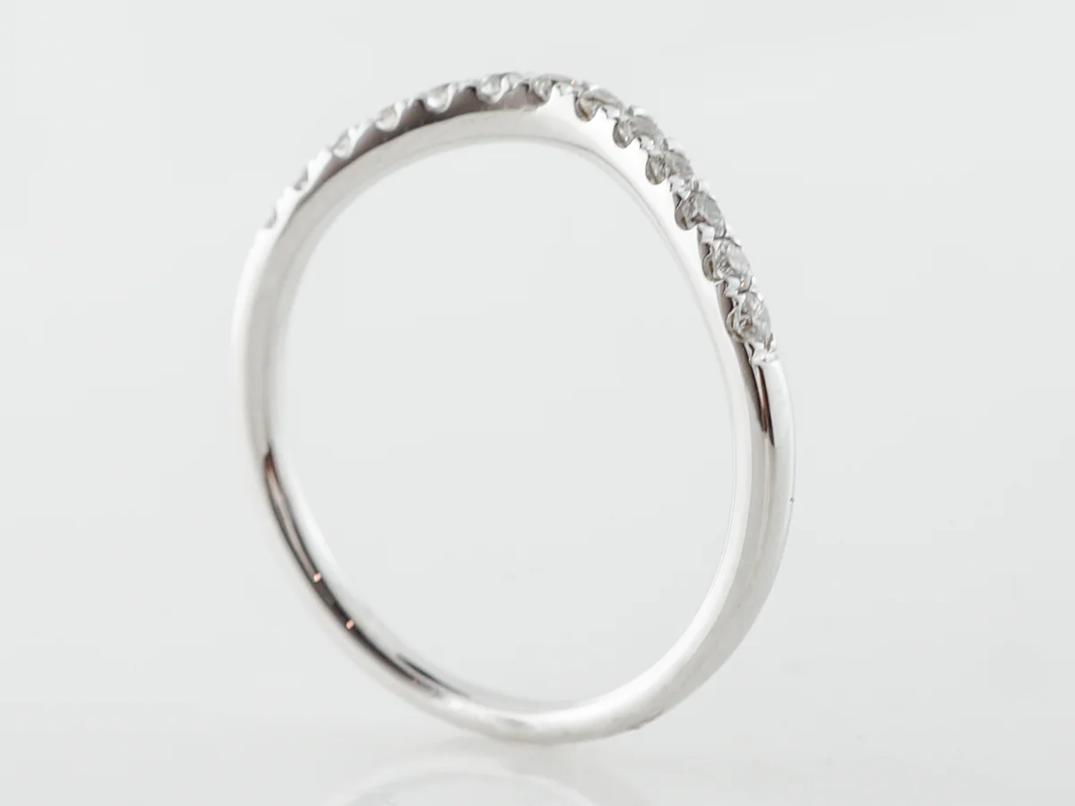 Gently Contoured Wedding Band w/ Diamonds in White Gold - Image 4