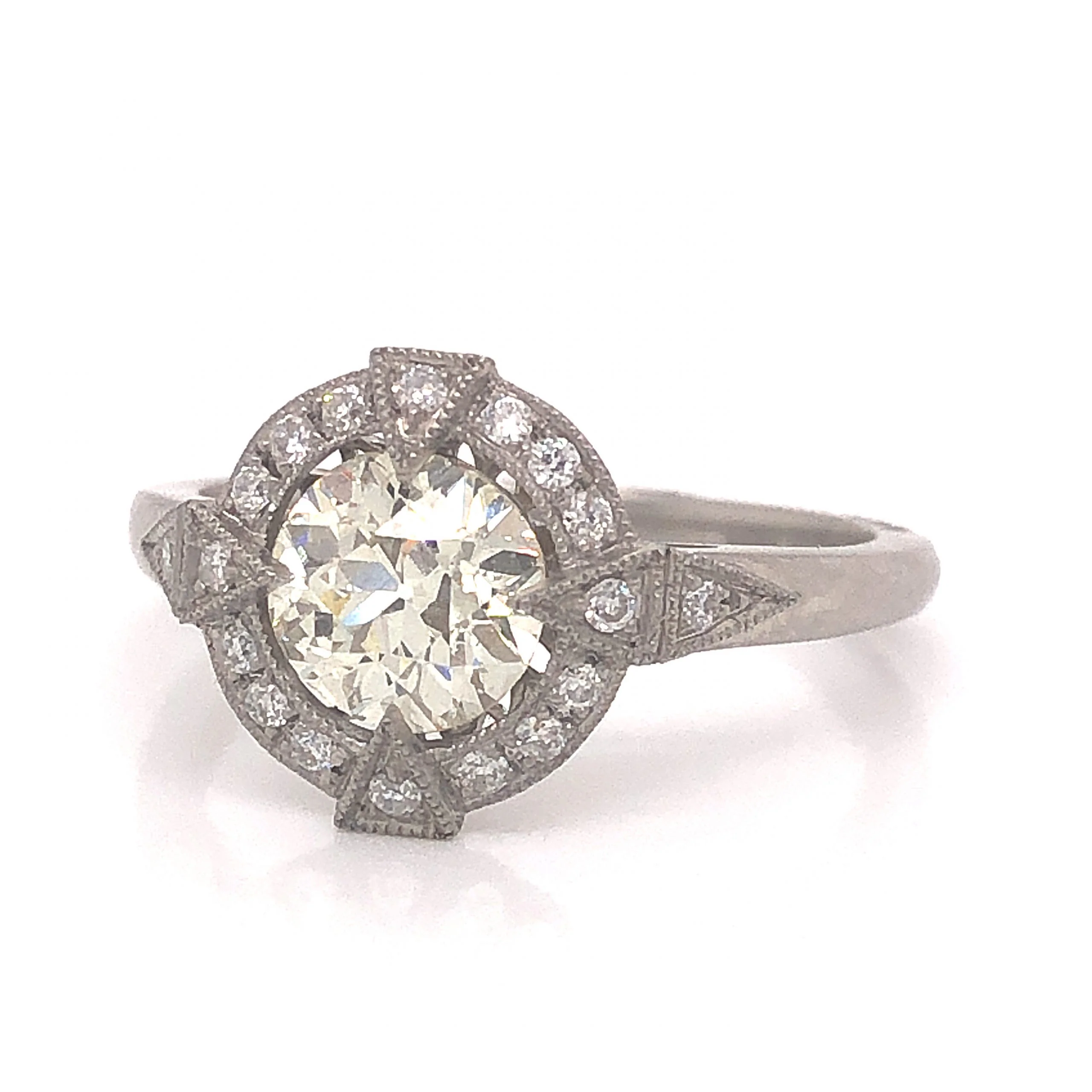 Geometric Antique Inspired Diamond Engagement Ring in Platinum - Image 2