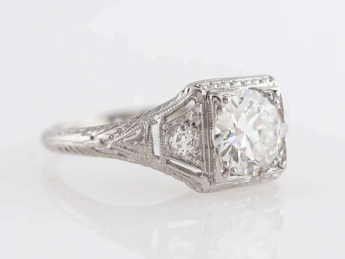 Geometric Art Deco Diamond Engagement Ring in Platinum - Image 3