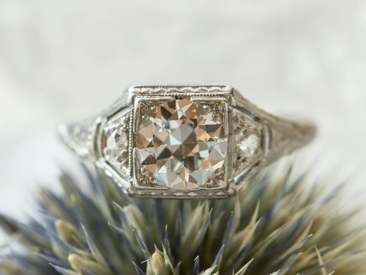 Geometric Art Deco Diamond Engagement Ring in Platinum - Image 6