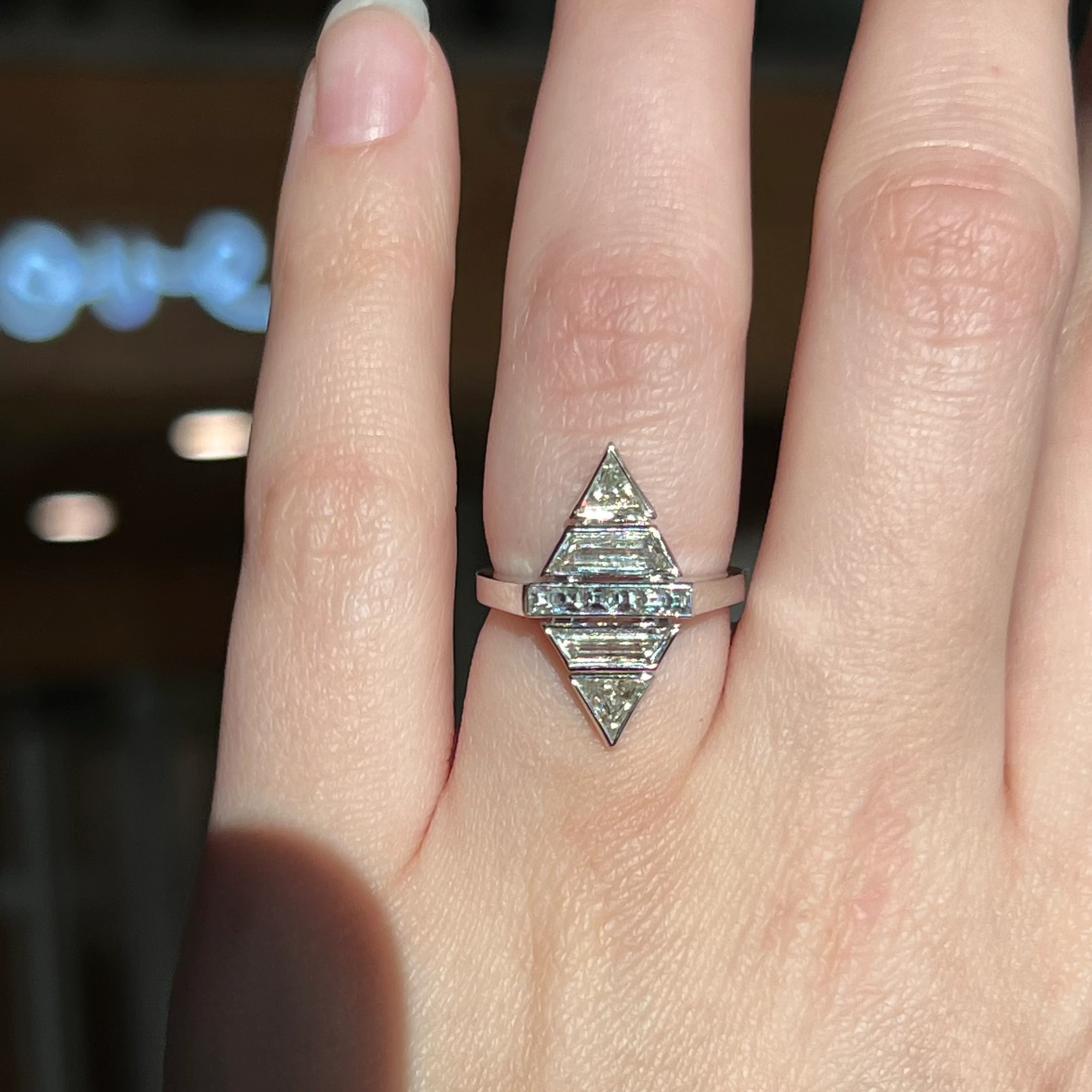 Geometric Bezel Set Diamond Cocktail Ring in Platinum - Image 6