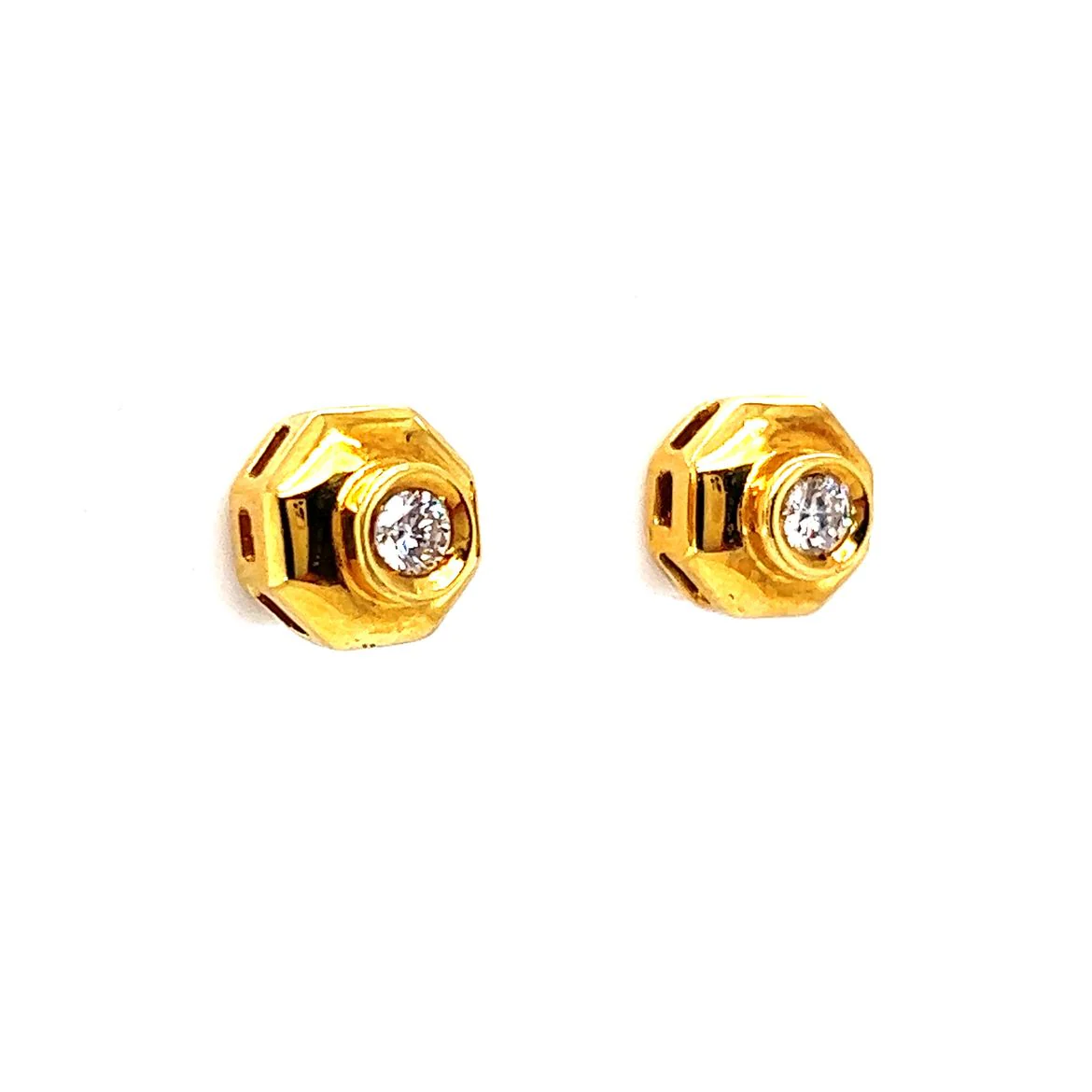 Geometric Bezel Set Diamond Stud Earrings in 18k Yellow Gold - Image 3