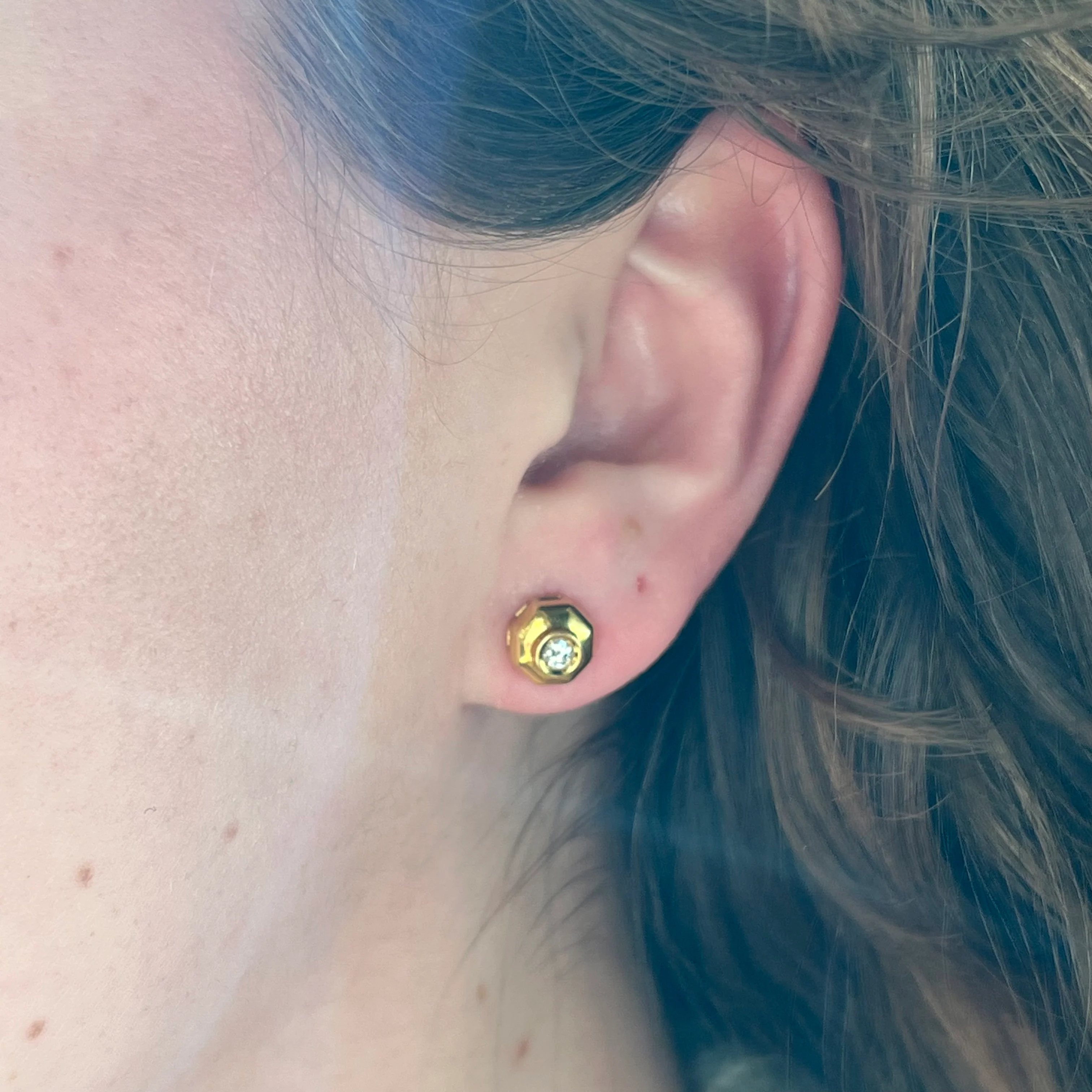 Geometric Bezel Set Diamond Stud Earrings in 18k Yellow Gold - Image 4