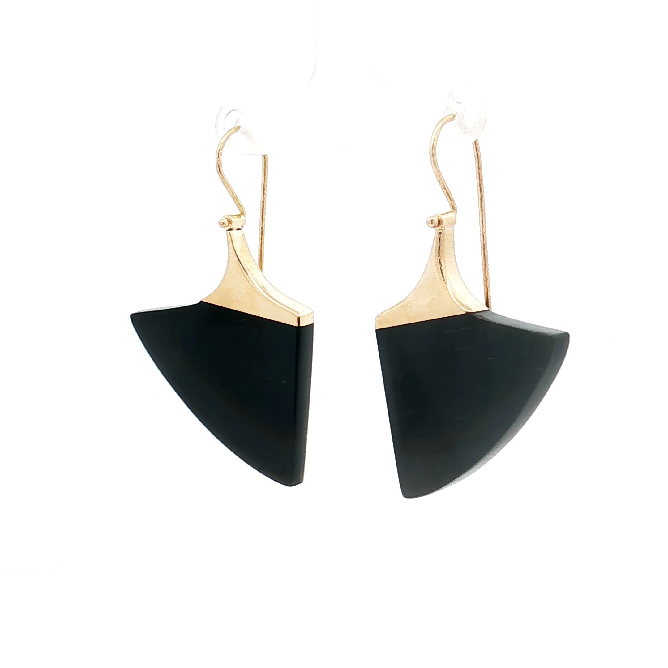 Geometric Black Onyx Dangle Earrings in 14k Yellow Gold - Image 2