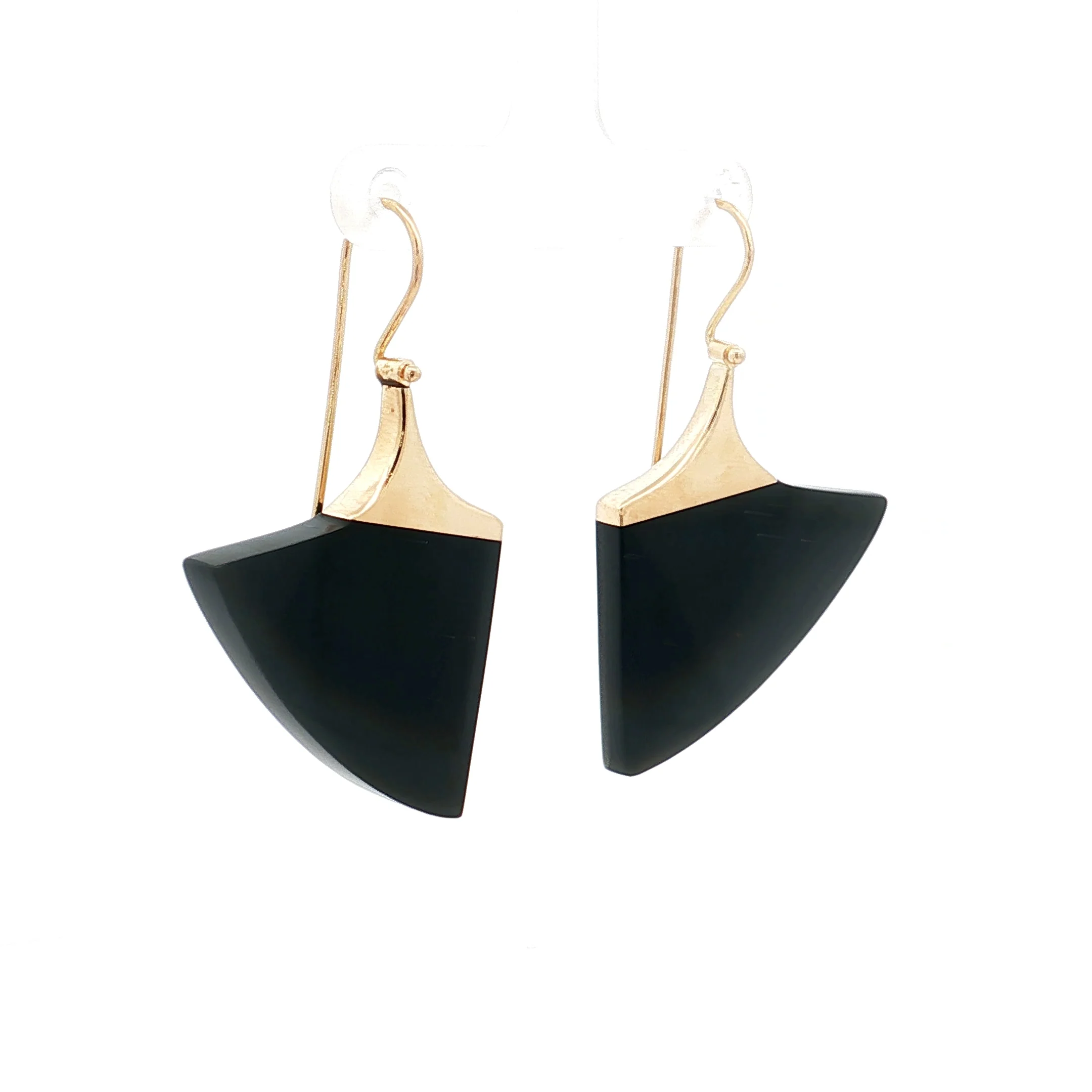 Geometric Black Onyx Dangle Earrings in 14k Yellow Gold - Image 3