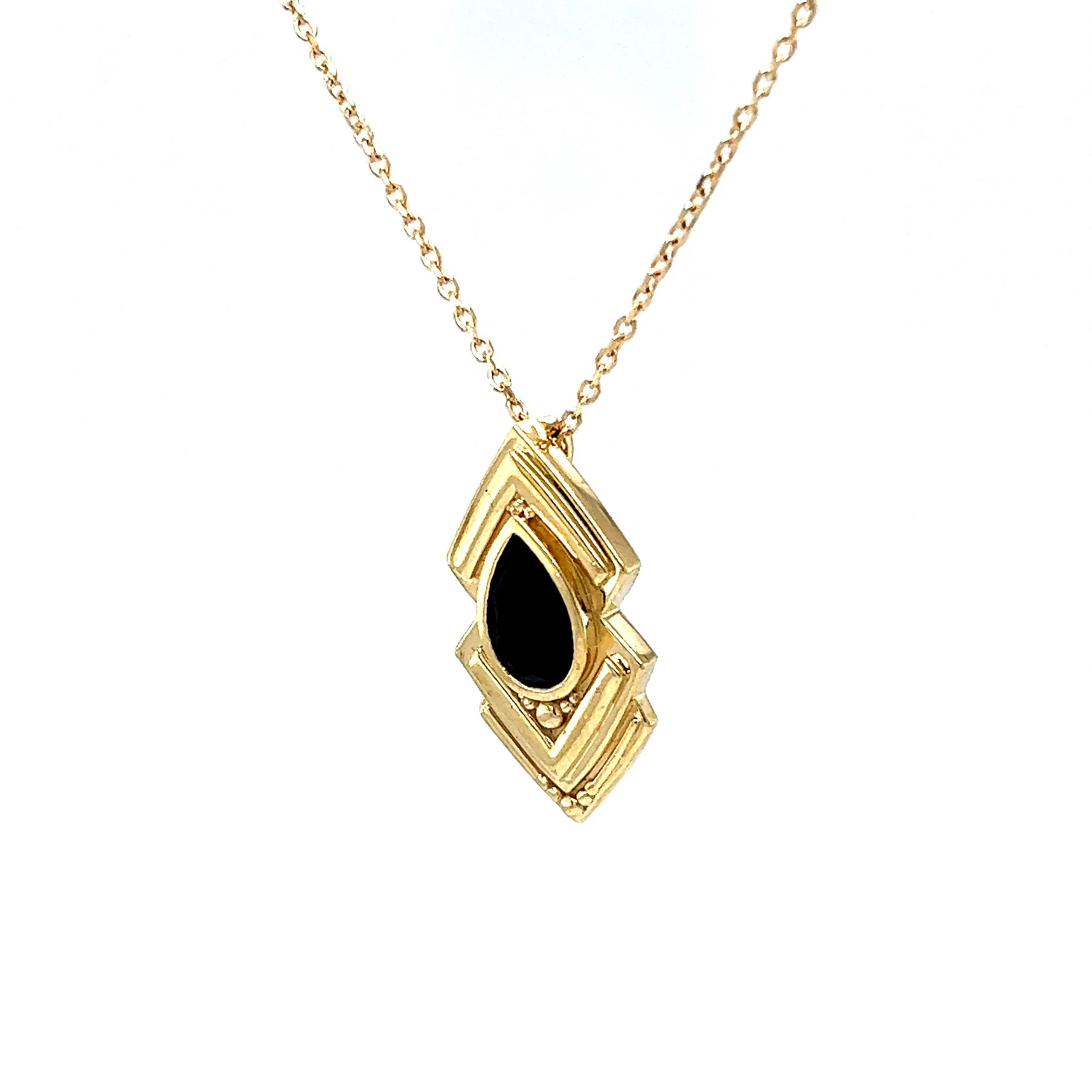 Geometric Black Onyx Pendant Necklace in 14k Yellow Gold - Image 2