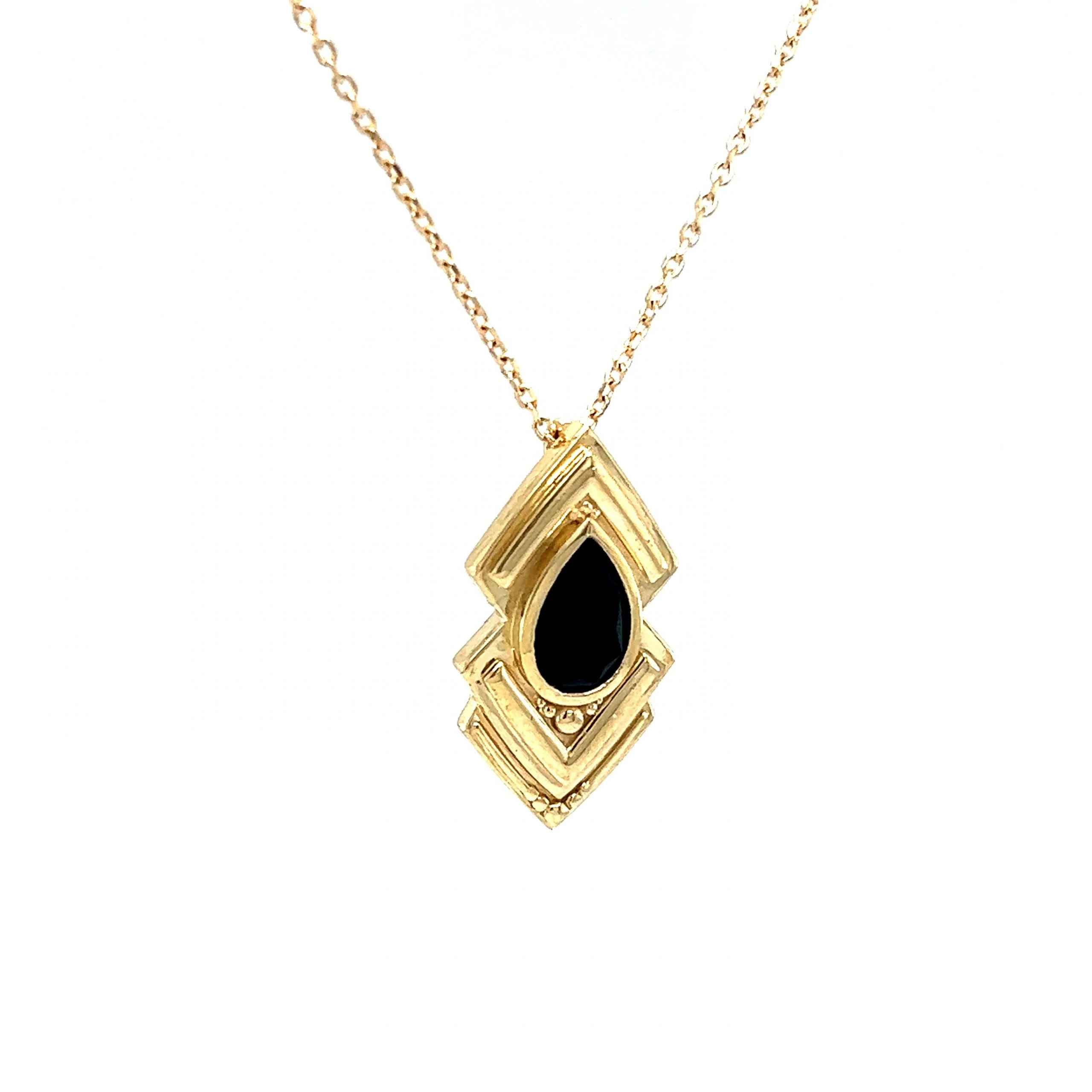 Geometric Black Onyx Pendant Necklace in 14k Yellow Gold - Image 3