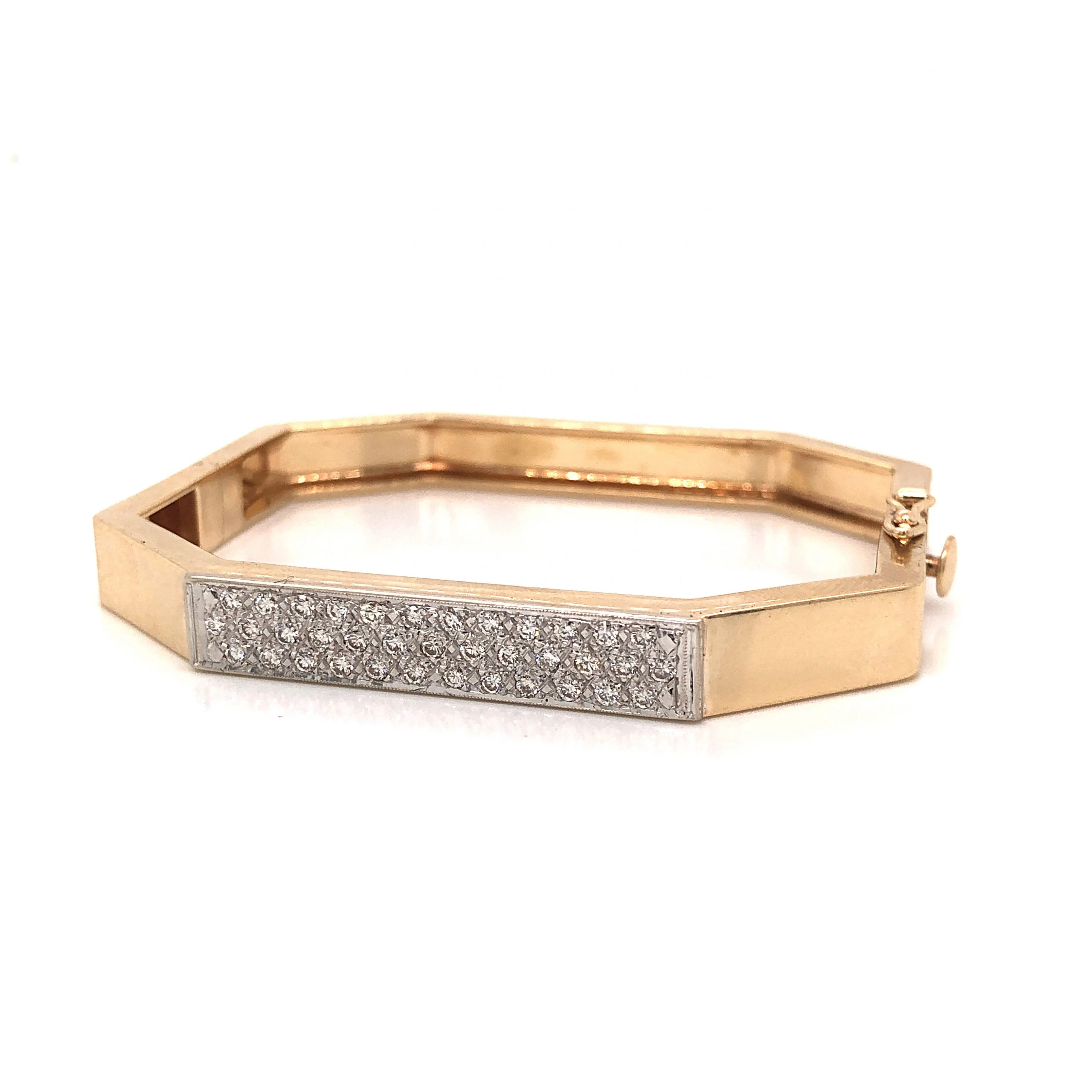 Geometric Diamond Bangle Bracelet in 14k Yellow Gold - Image 2