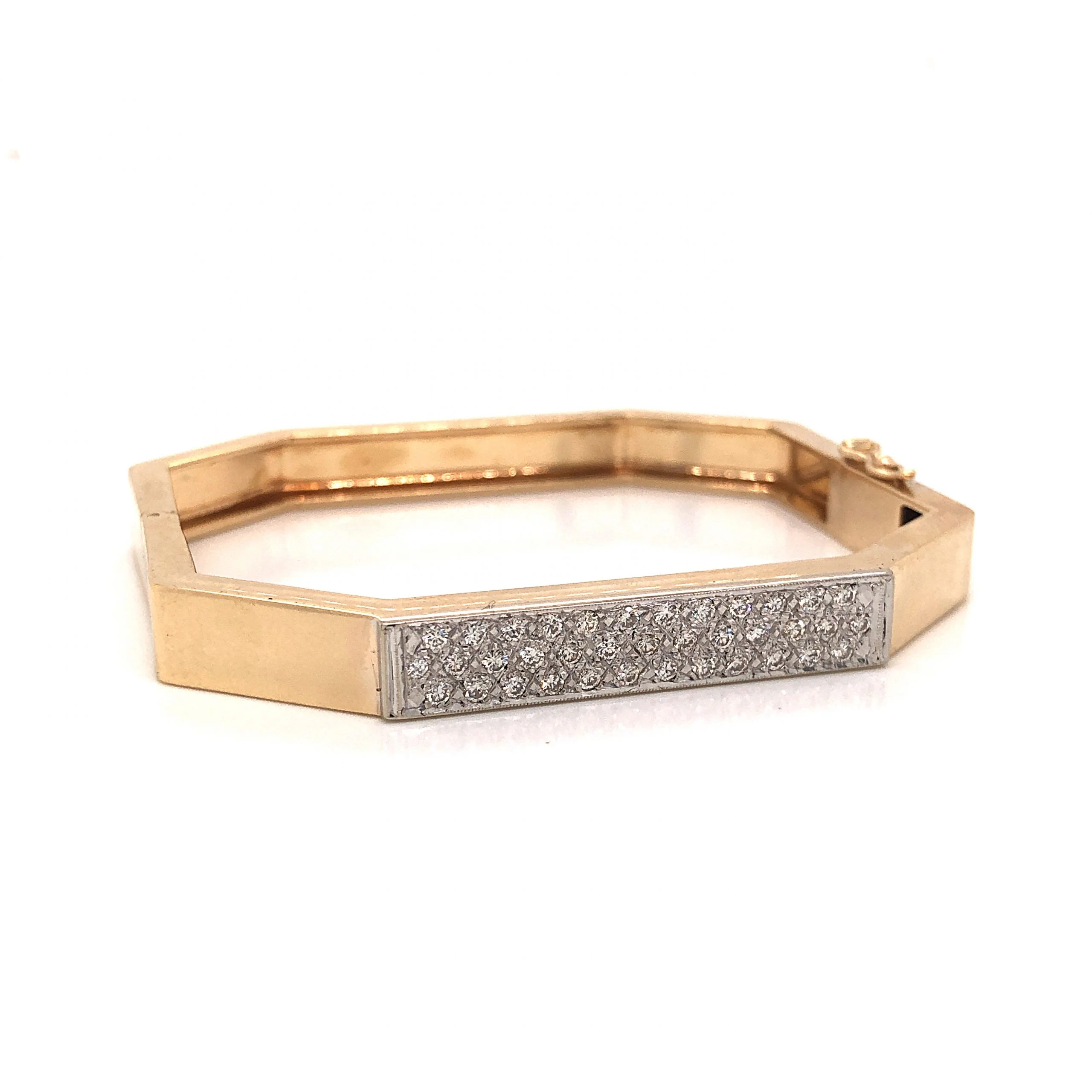 Geometric Diamond Bangle Bracelet in 14k Yellow Gold - Image 3