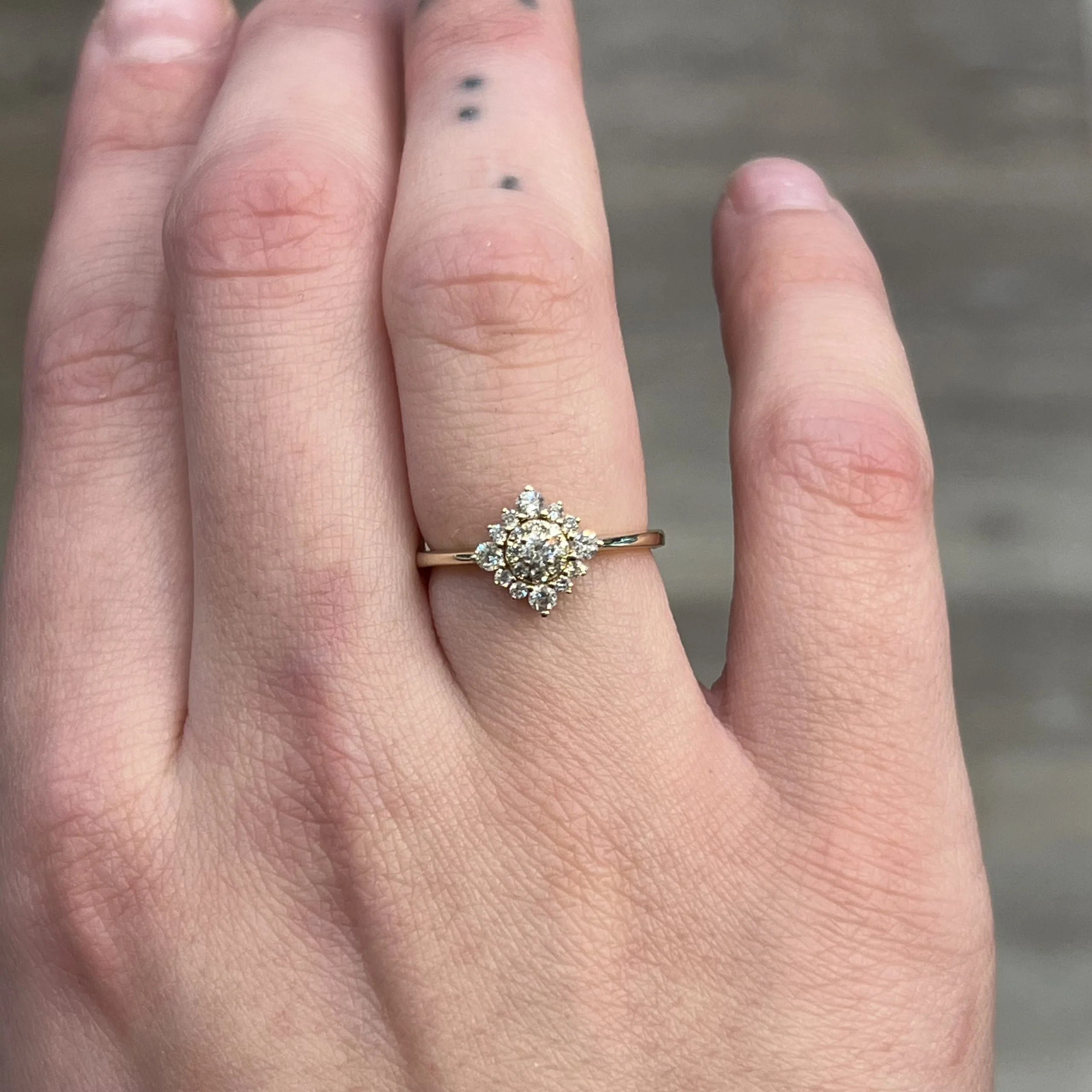 Geometric Diamond Cluster Ring in 14k Yellow Gold - Image 6