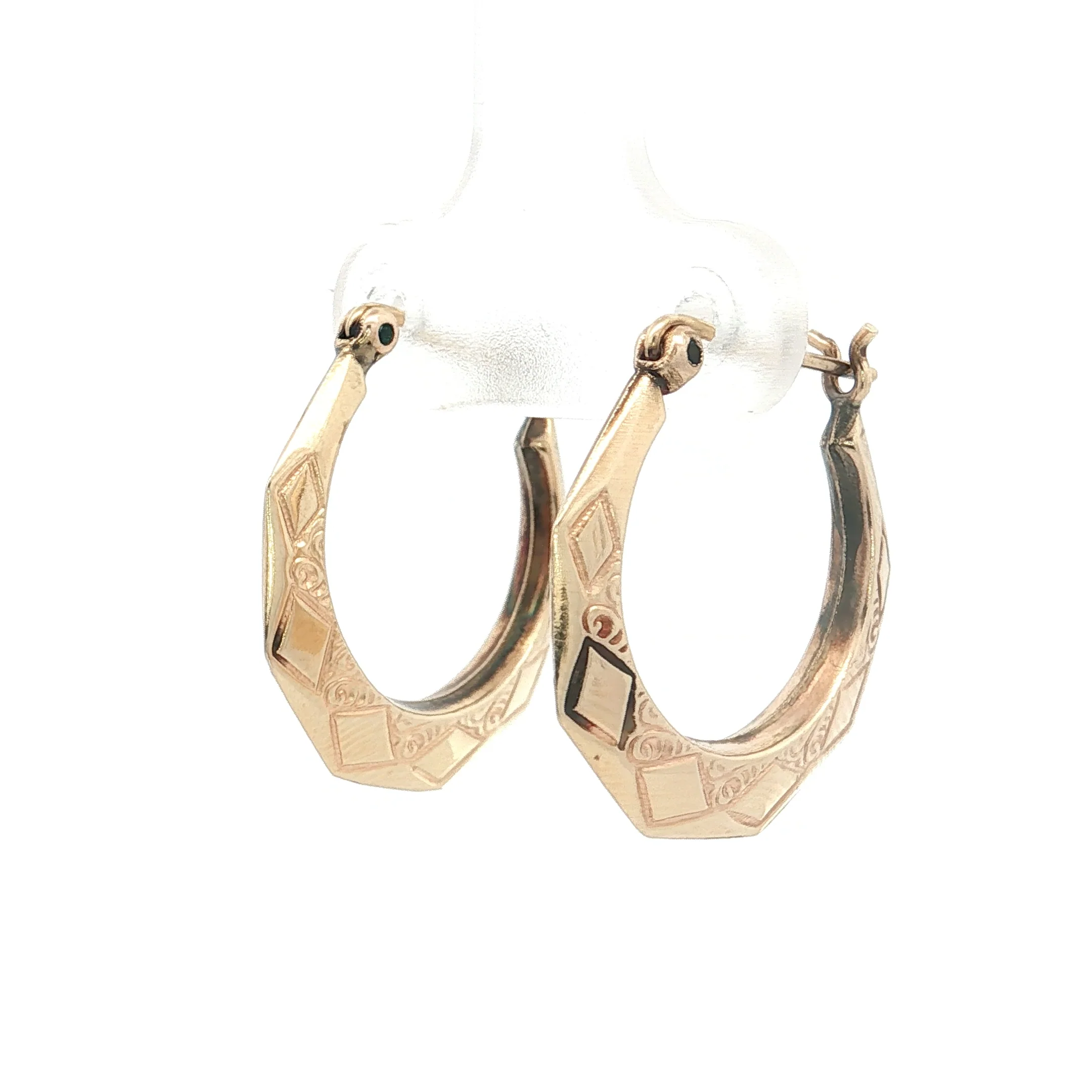 Geometric Engraved Hoop Earrings 14k Yellow Gold - Image 2