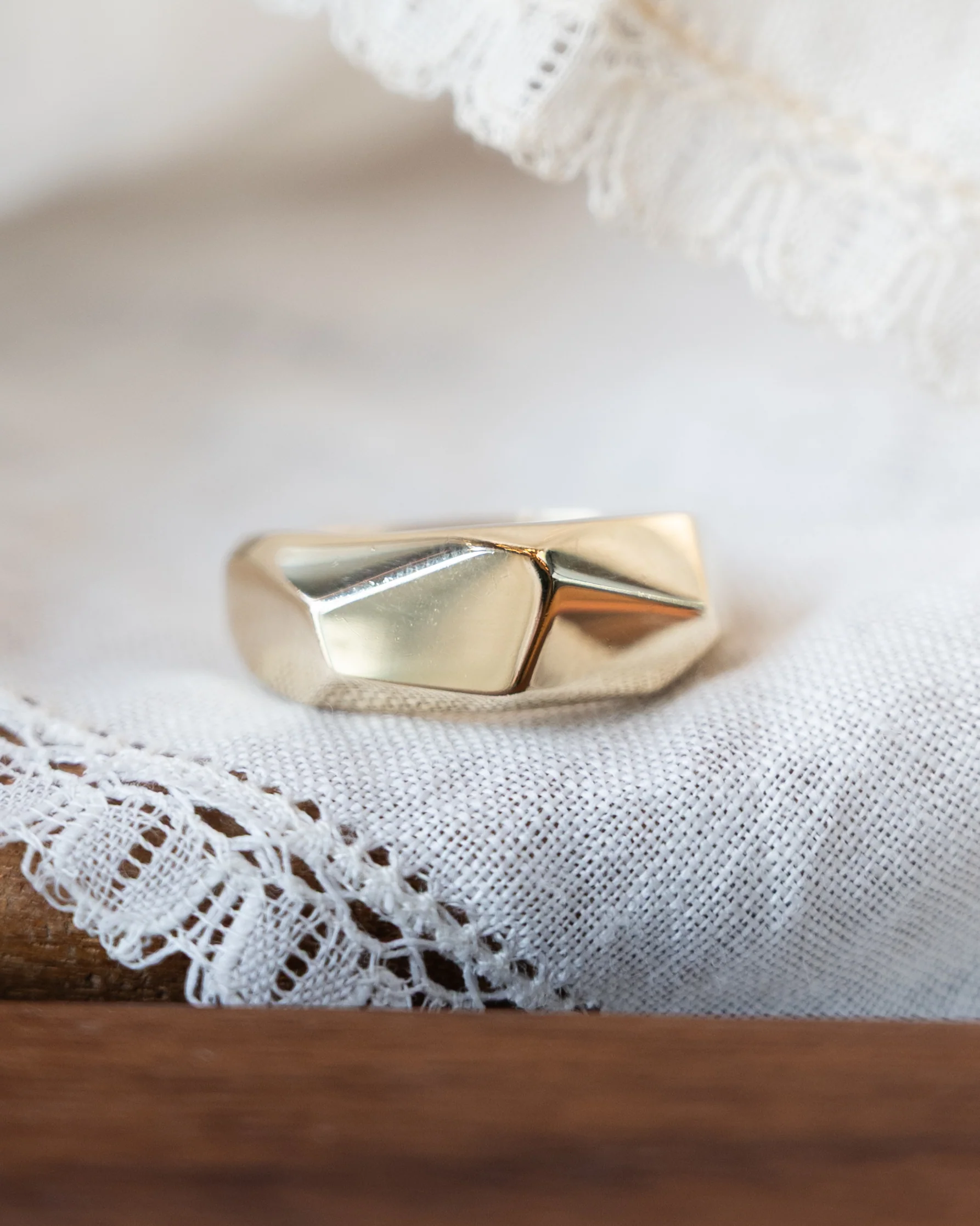 Geometric Hammered Stacking Ring in 14k Yellow Gold - Image 6