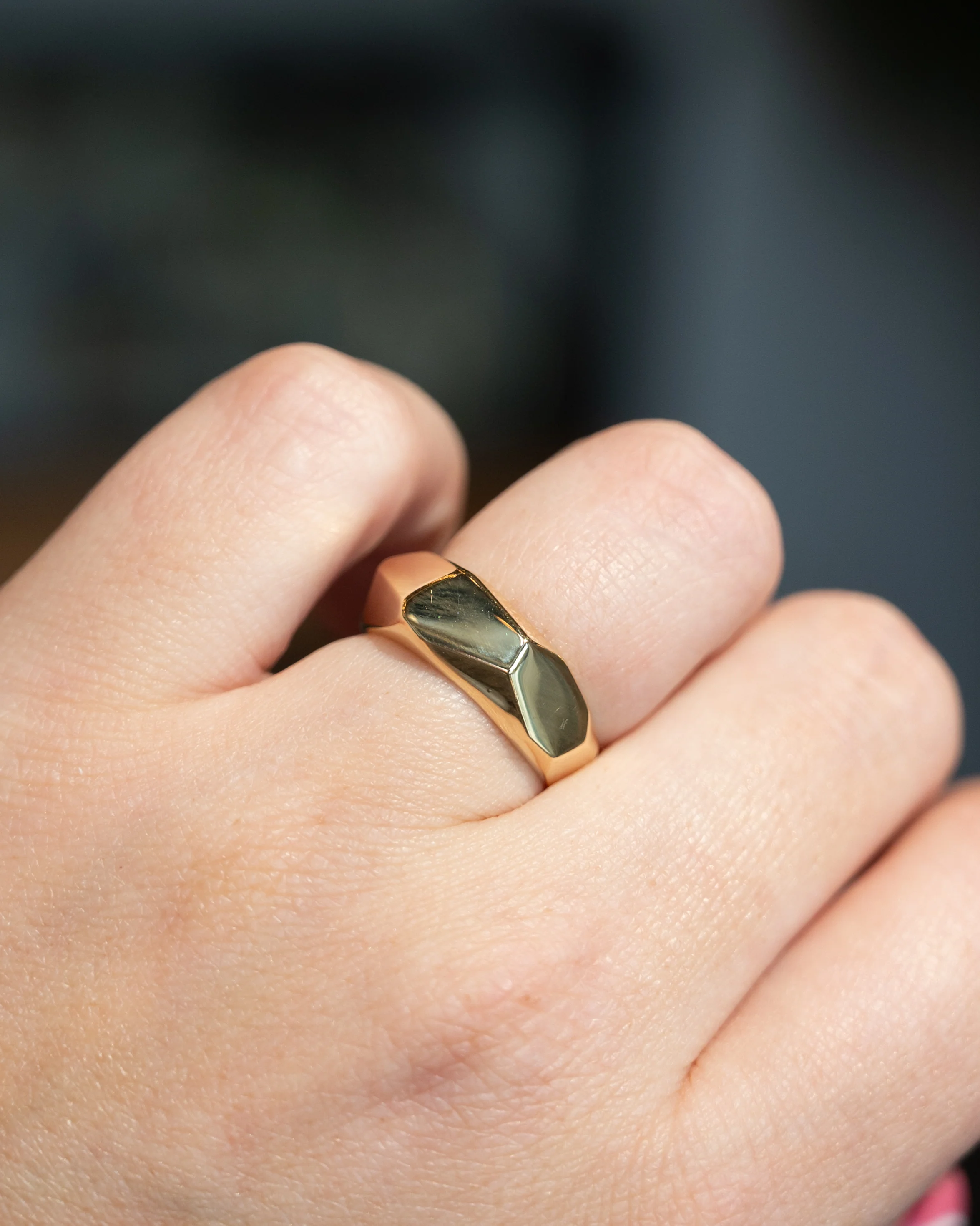 Geometric Hammered Stacking Ring in 14k Yellow Gold - Image 7