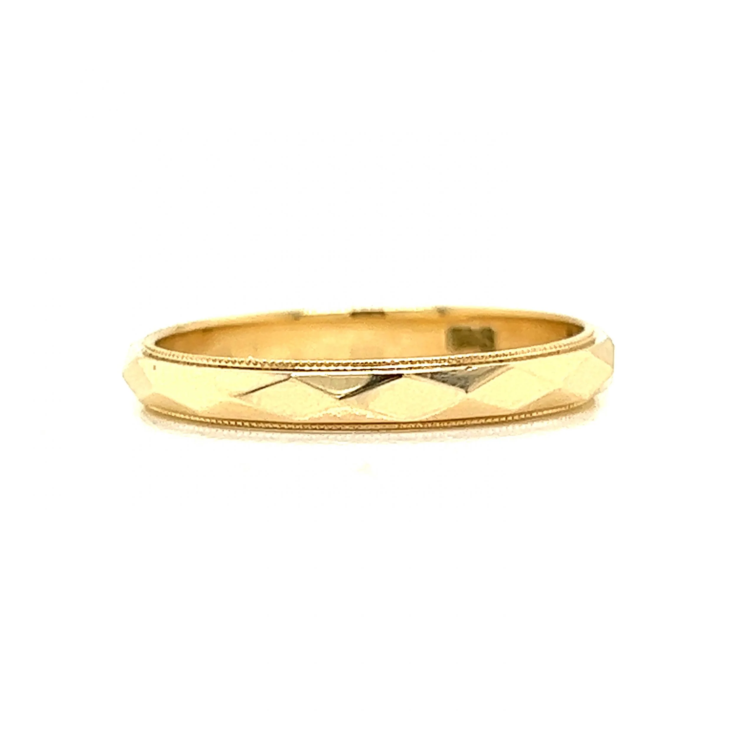 Geometric Milgrain Wedding Band in 14k Yellow Gold - Image 2