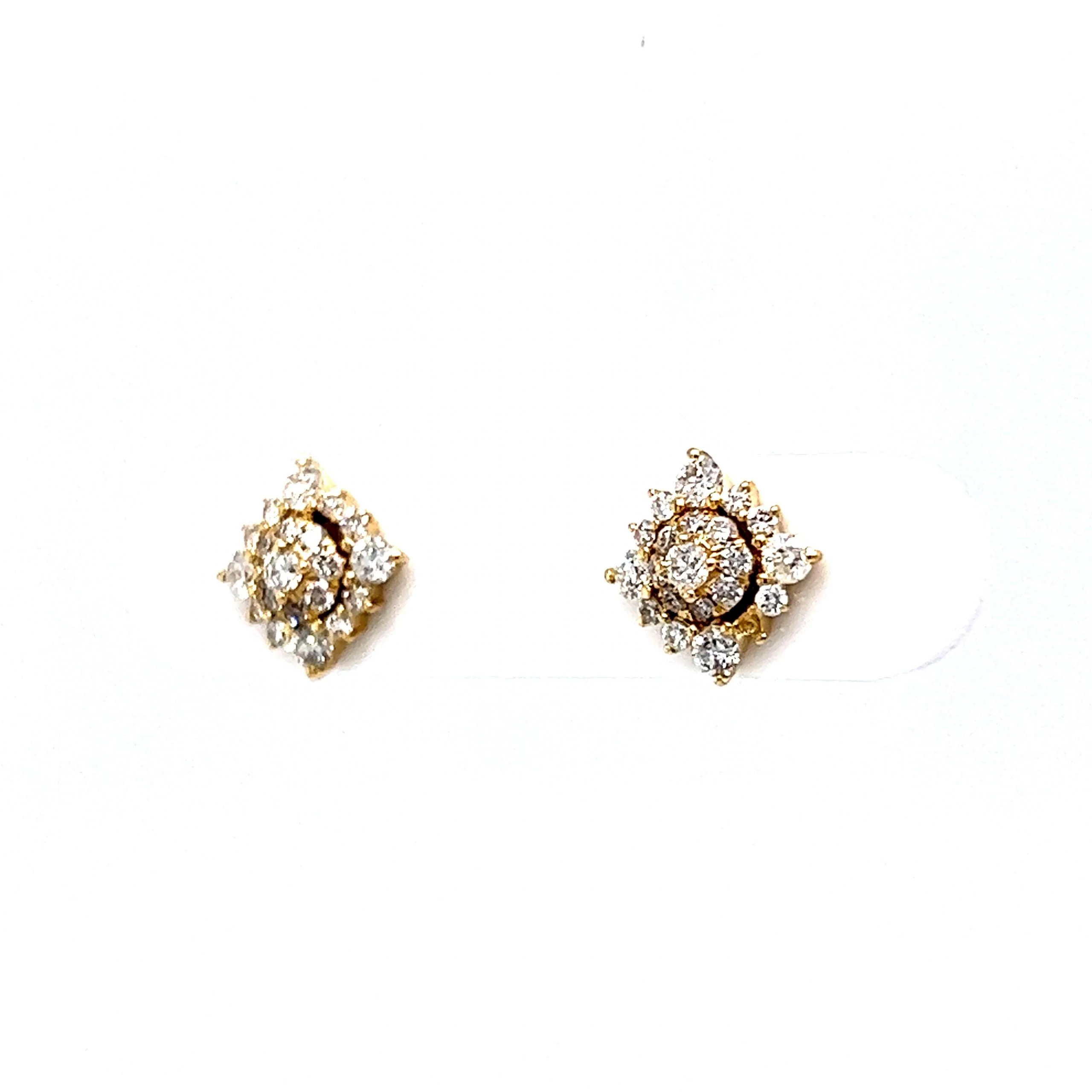 Geometric Pave Diamond Stud Earrings in 14k Yellow Gold - Image 2