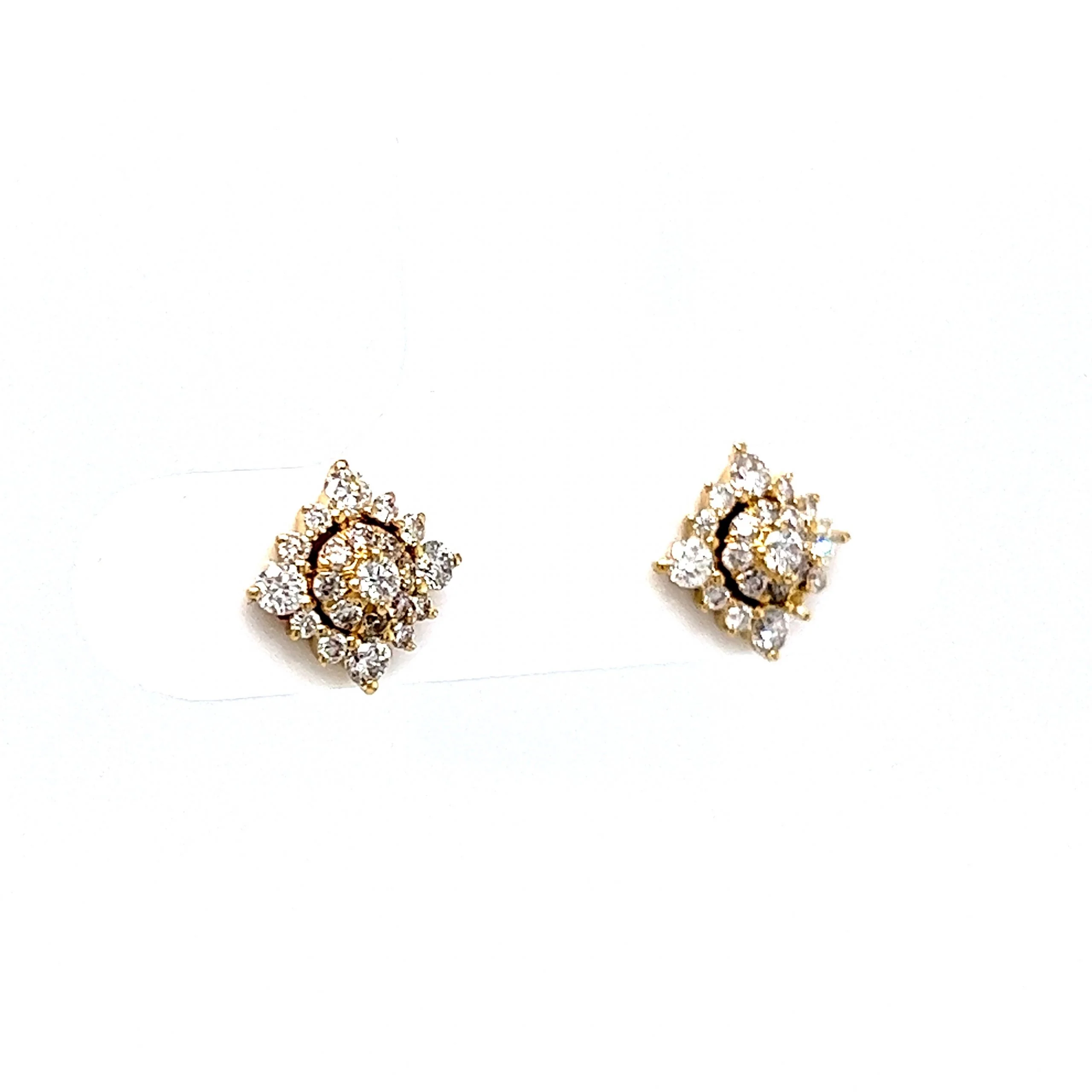 Geometric Pave Diamond Stud Earrings in 14k Yellow Gold - Image 3