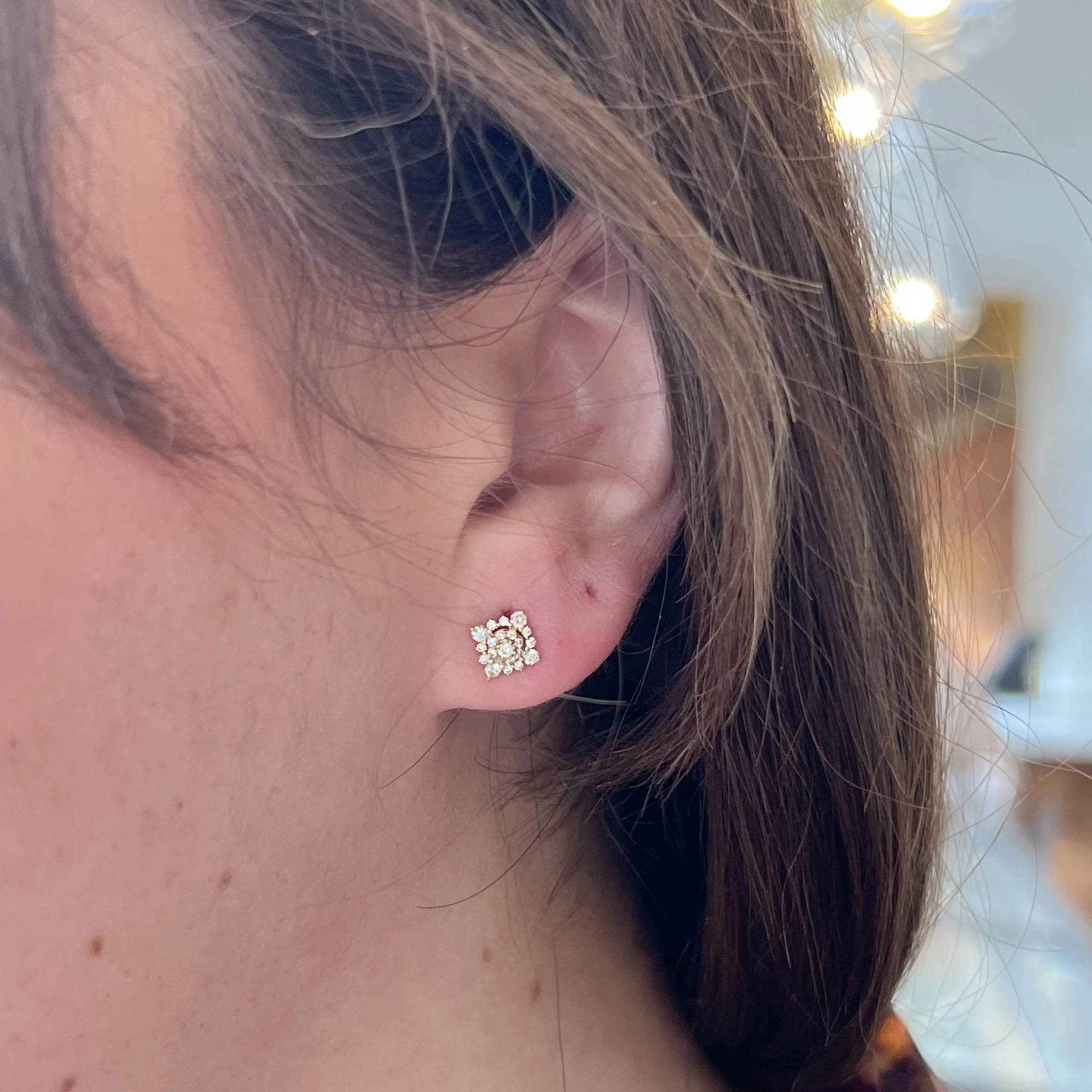 Geometric Pave Diamond Stud Earrings in 14k Yellow Gold - Image 4
