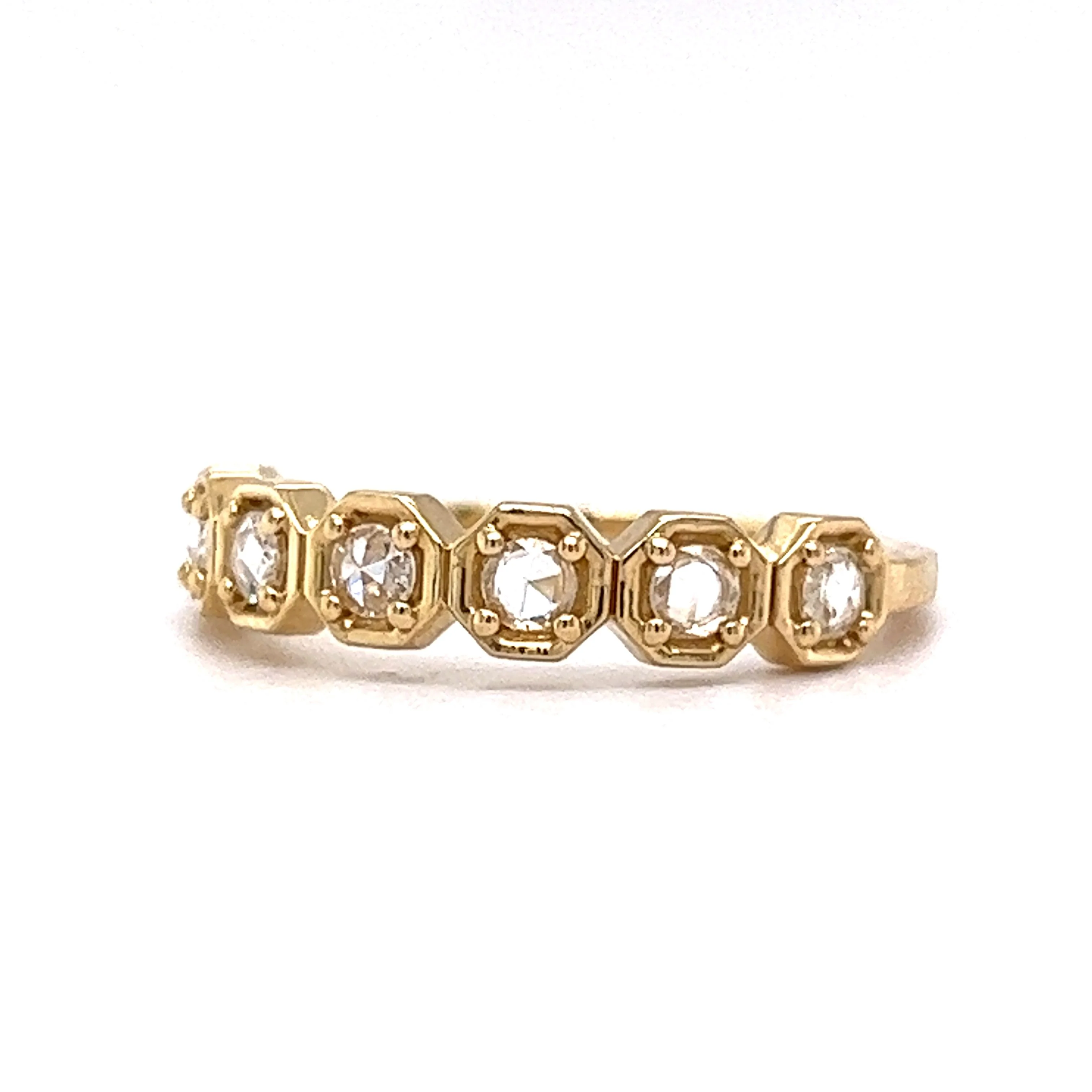 Geometric Rose Cut Diamond Wedding Band in 14k Yellow Gold - Image 2