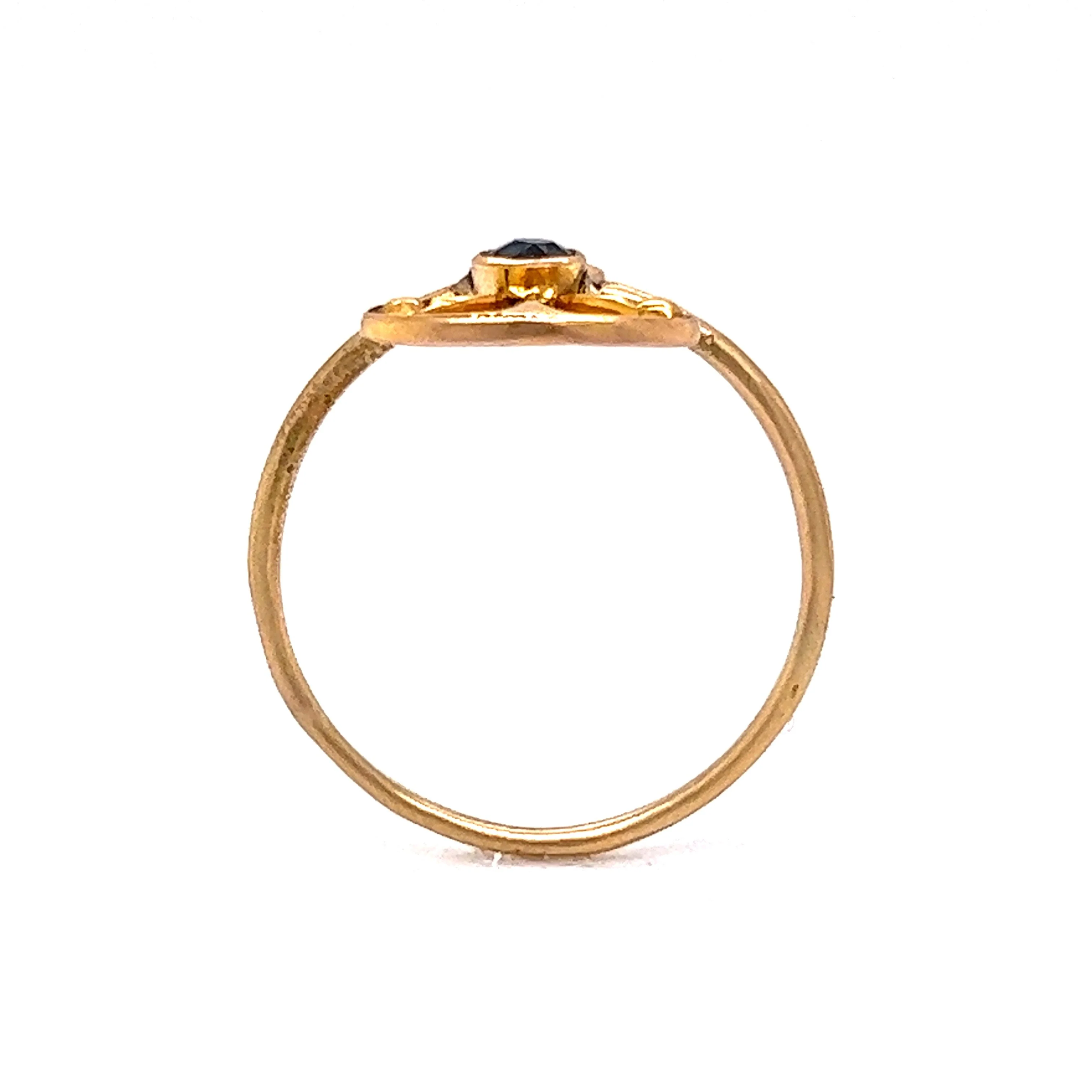 Geometric Victorian Blue Sapphire Ring in 14k Yellow Gold - Image 4