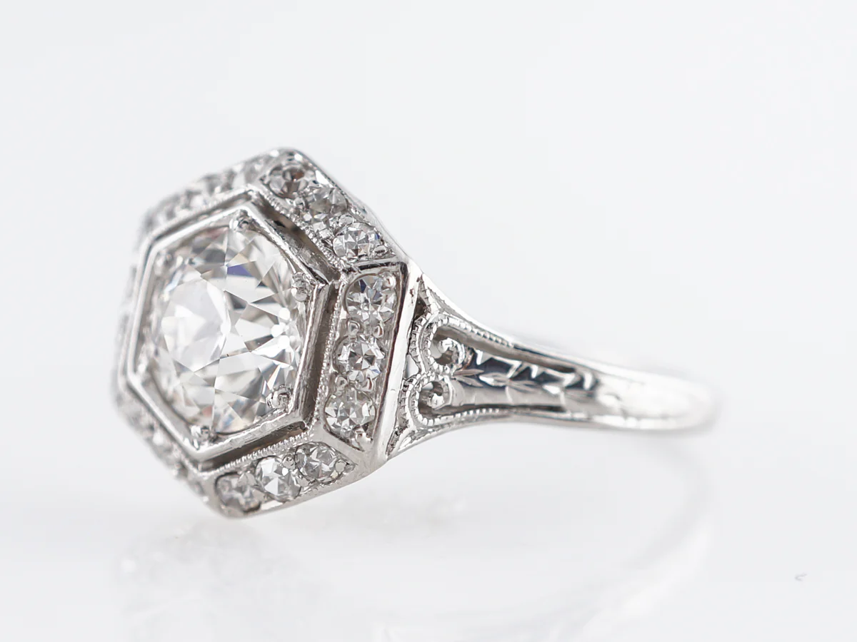 Geometric Vintage Diamond Engagement Ring Platinum - Image 2
