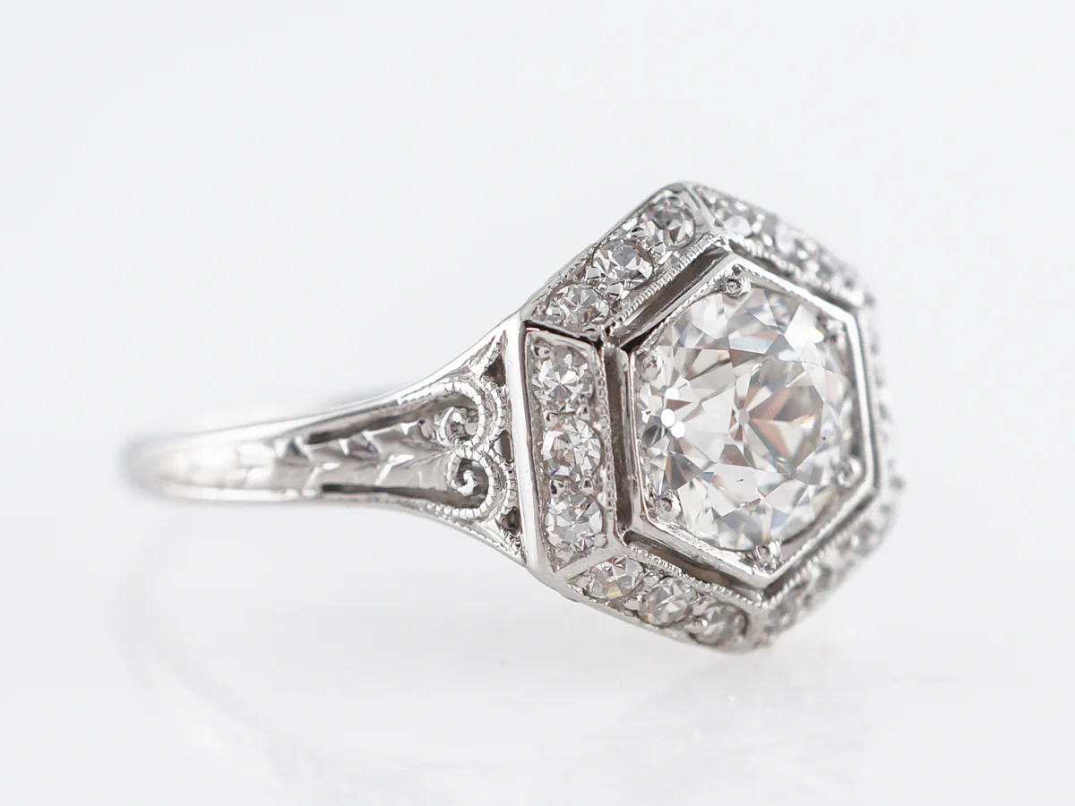 Geometric Vintage Diamond Engagement Ring Platinum - Image 3