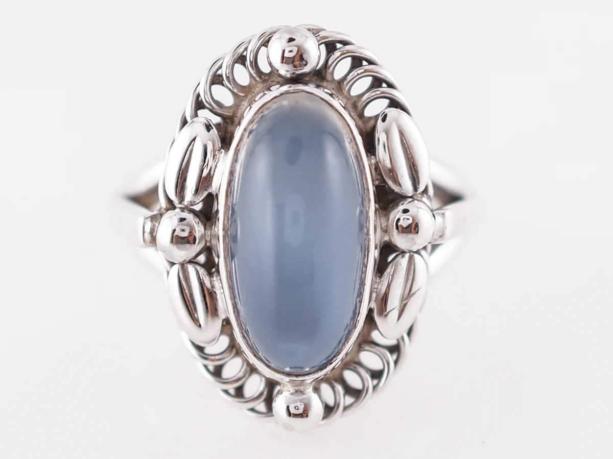 Georg Jenson Right Hand Ring Modern 5.22 Cabochon Cut Moonstone in Sterling Silver