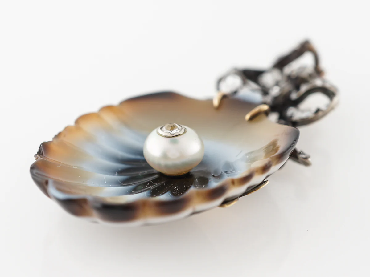 Georgian Diamond Pendant w/ Pearls in Sterling Silver - Image 2