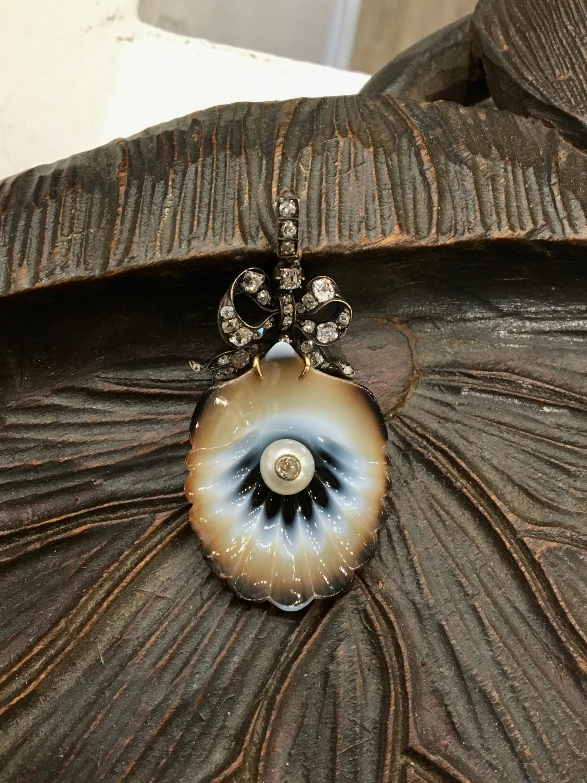 Georgian Diamond Pendant w/ Pearls in Sterling Silver - Image 4