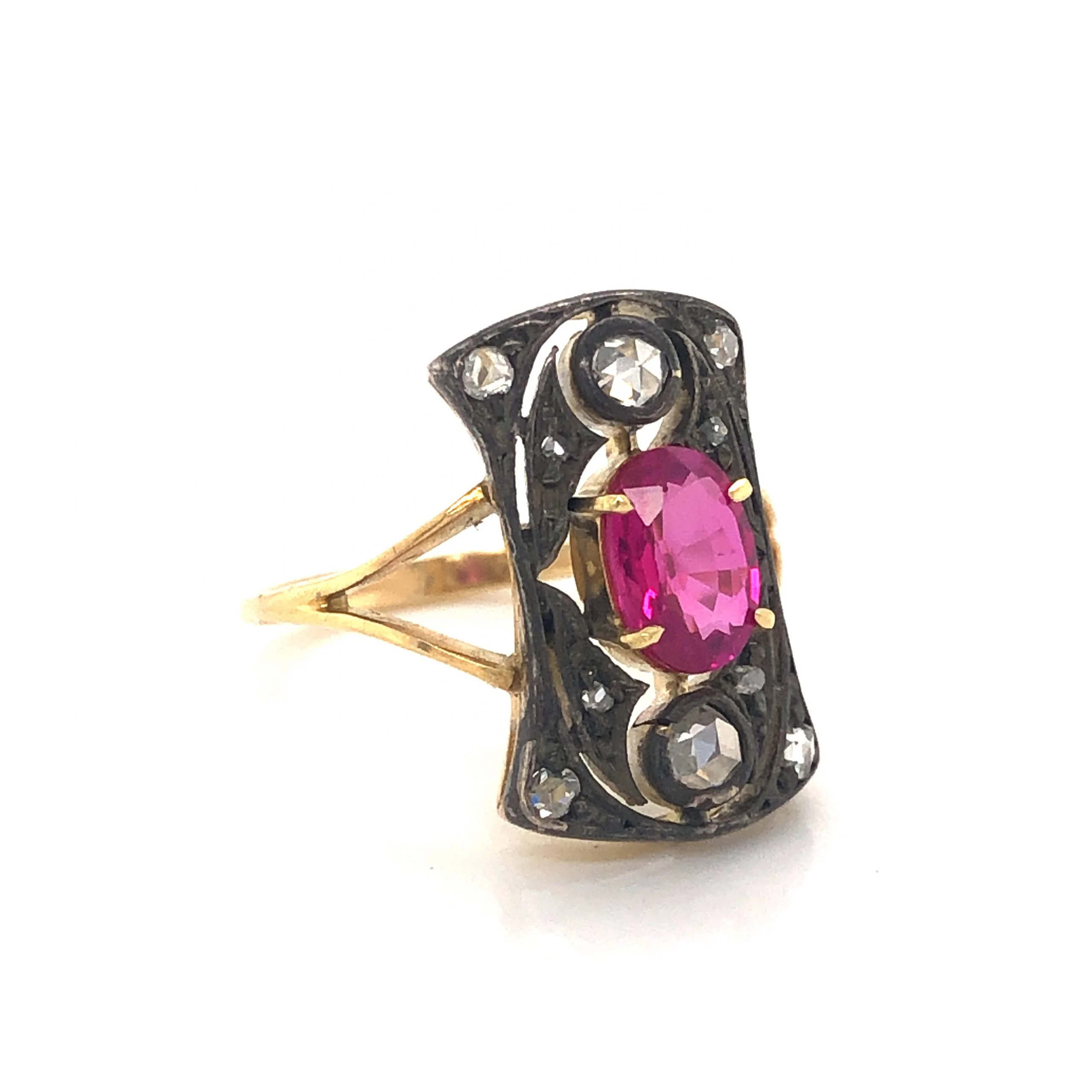 Georgian Ruby & Diamond Ring in Sterling Silver & 14k - Image 3