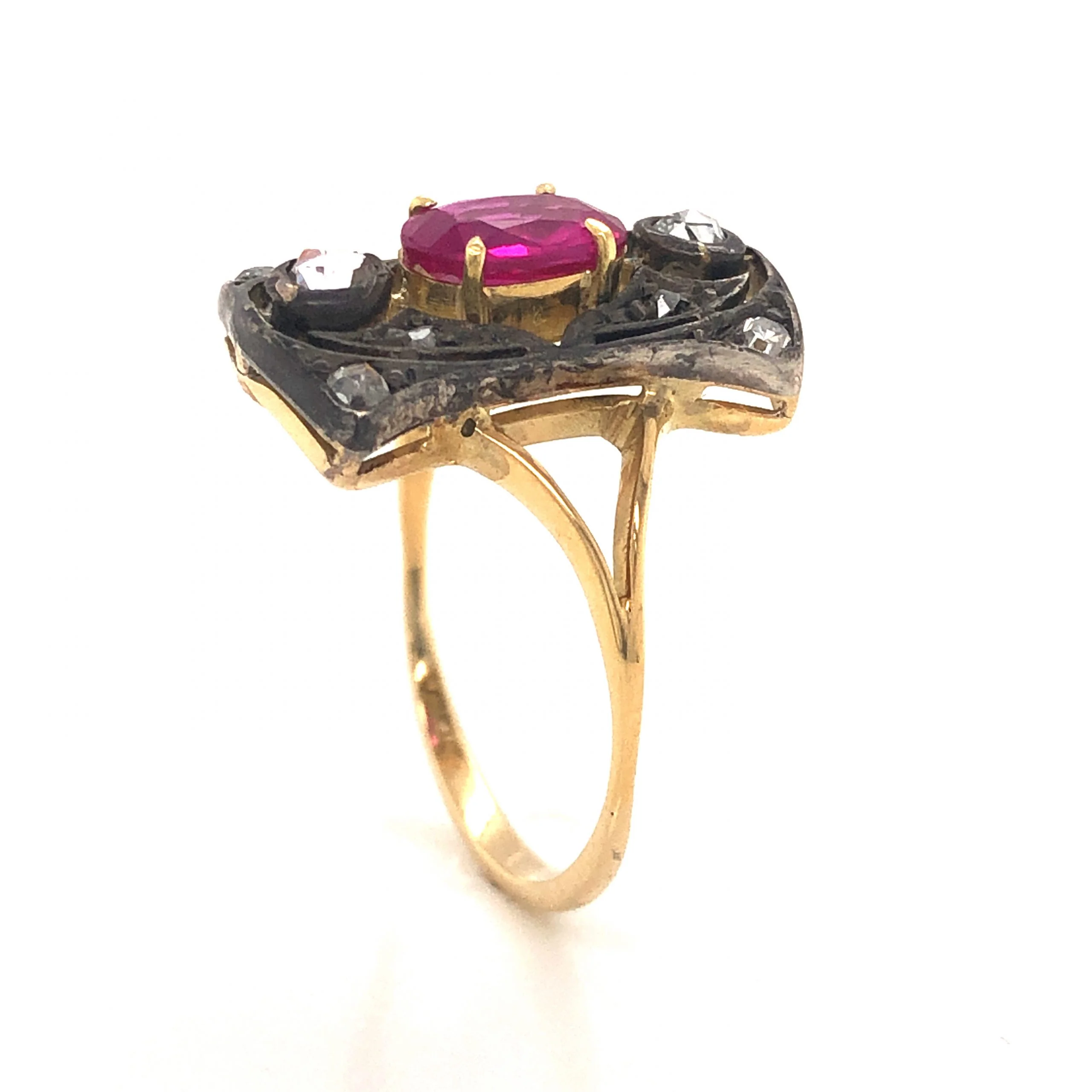Georgian Ruby & Diamond Ring in Sterling Silver & 14k - Image 4