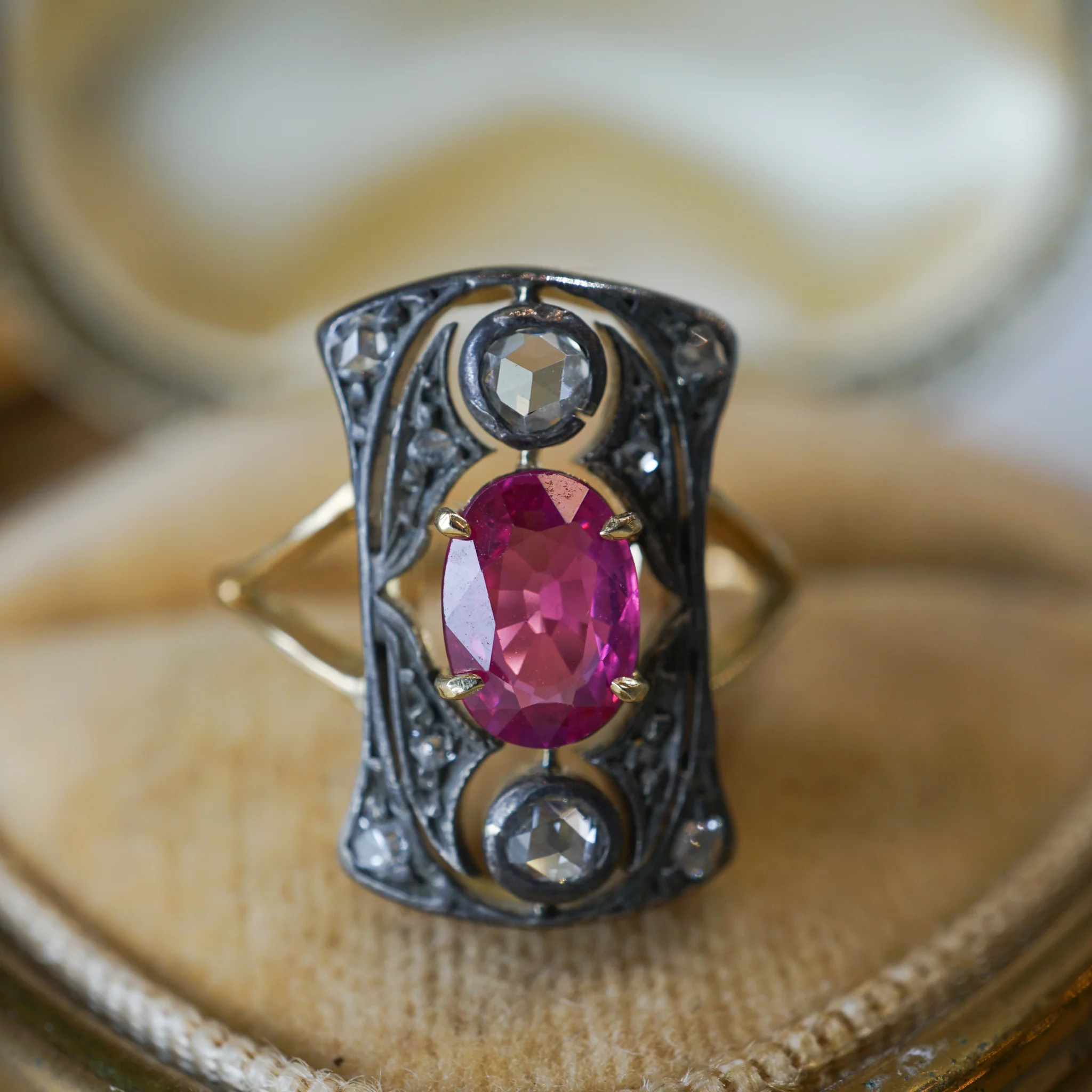 Georgian Ruby & Diamond Ring in Sterling Silver & 14k - Image 5