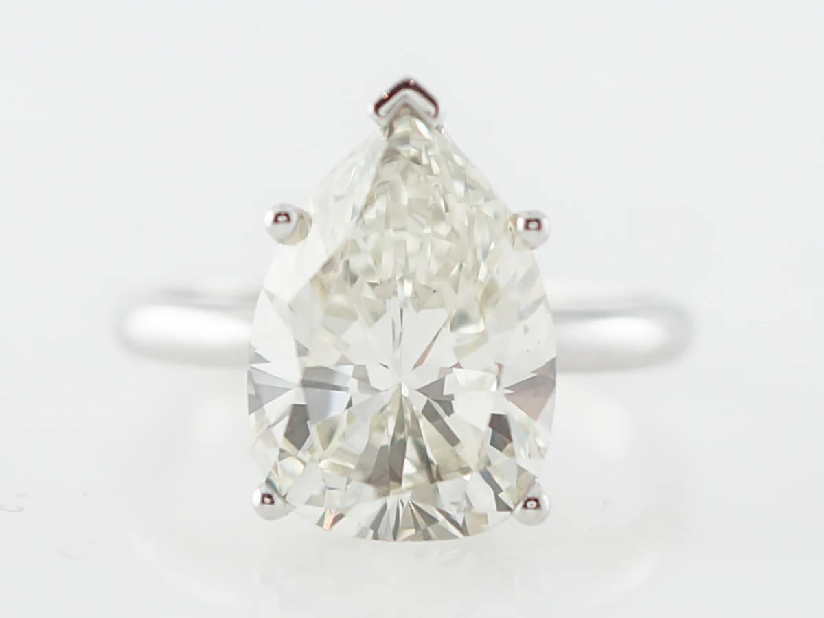 GIA 4 Carat Pear Cut Diamond Solitaire Engagement Ring