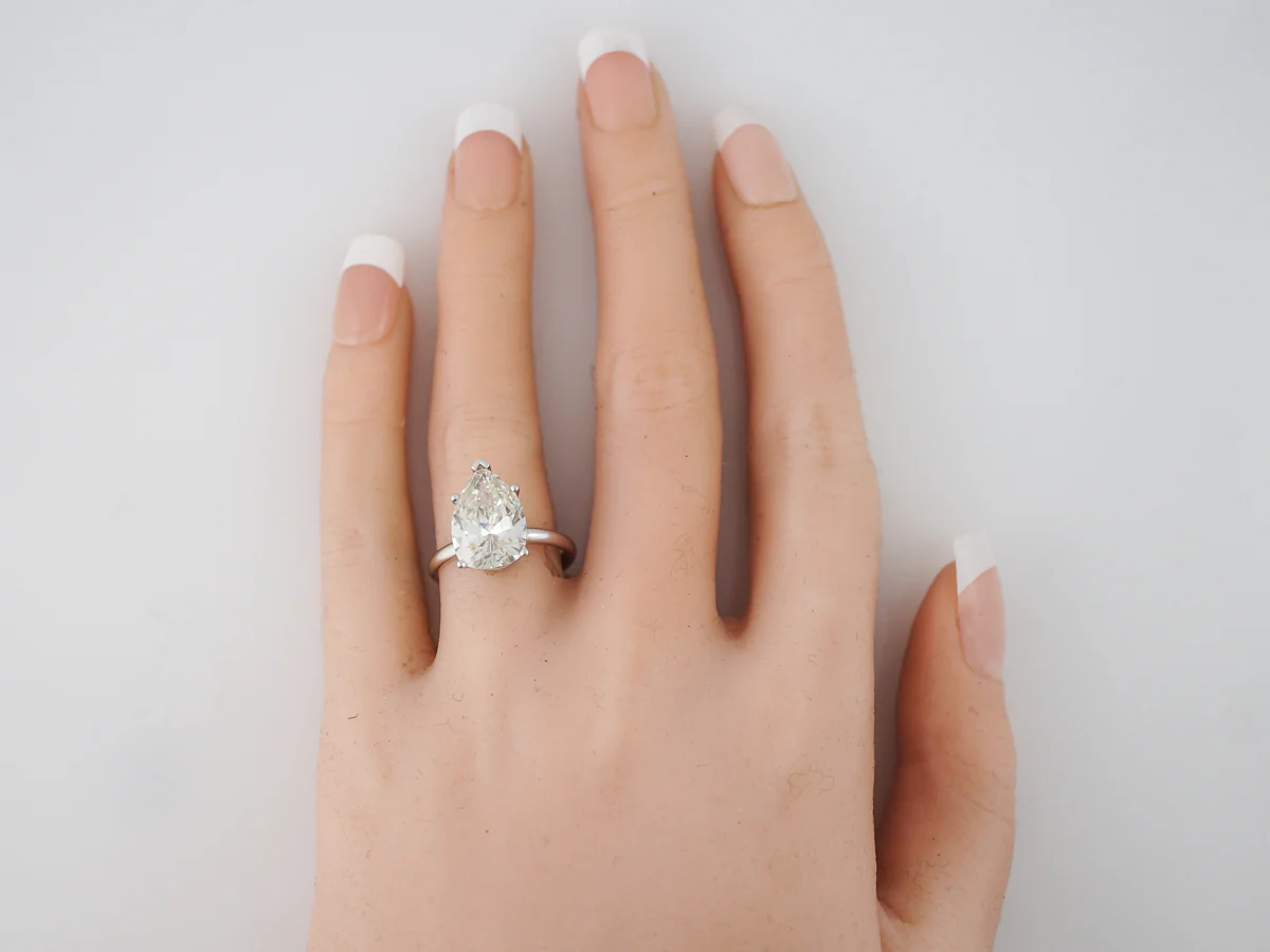 GIA 4 Carat Pear Cut Diamond Solitaire Engagement Ring - Image 6