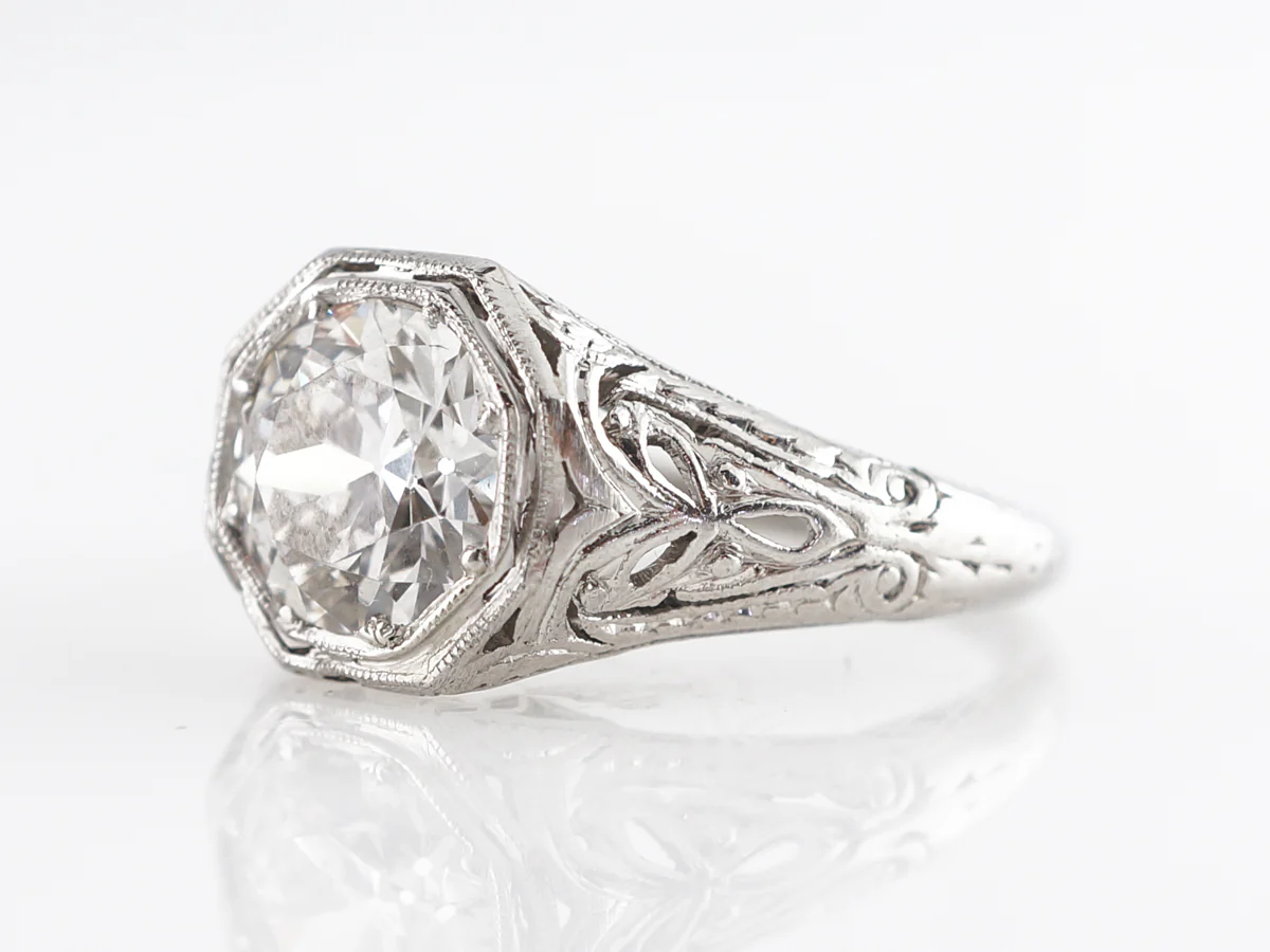 GIA European Cut Diamond Art Deco Engagement Ring - Image 2