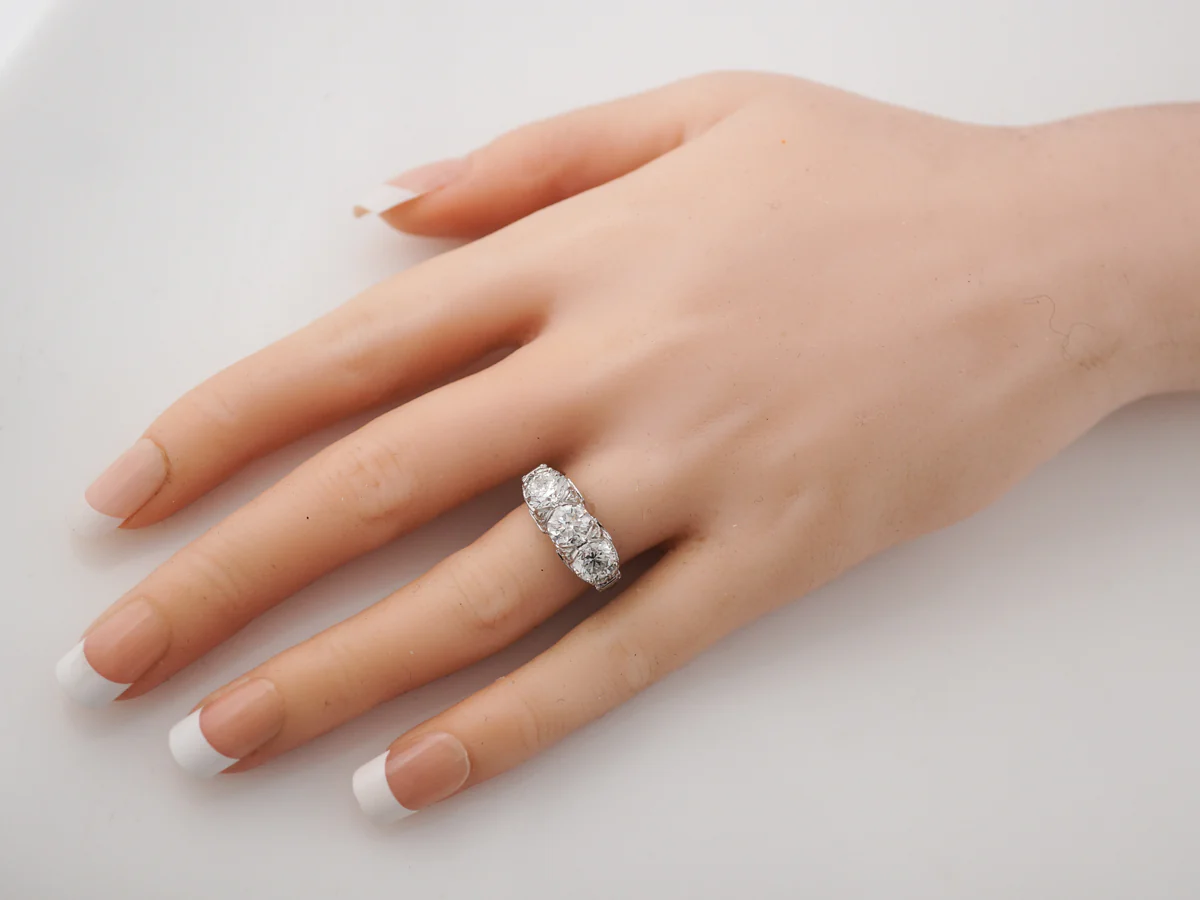 GIA Three Stone Diamond Engagement Ring in Platinum - Image 7