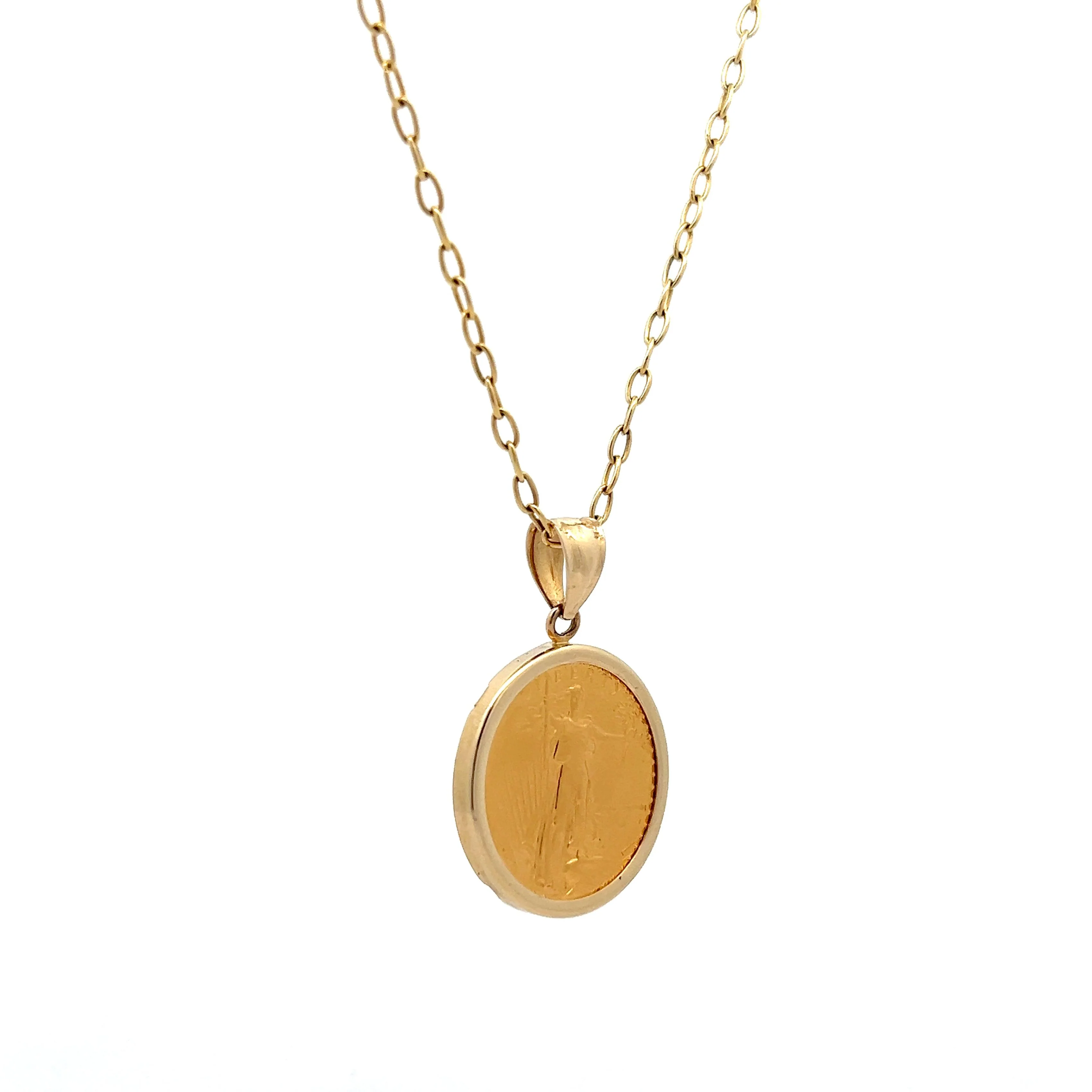 Gold Coin Pendant Necklace in 22k Yellow Gold - Image 2