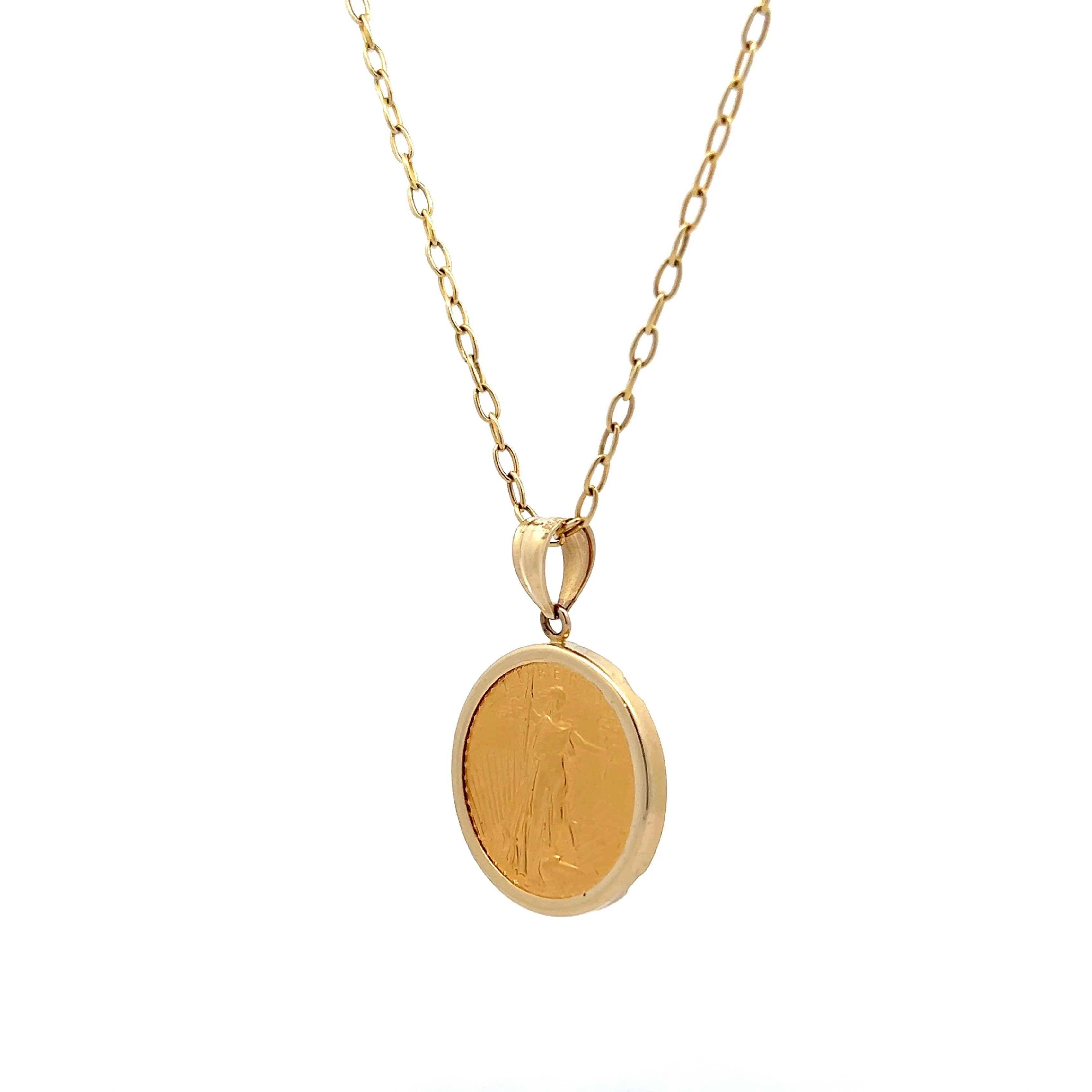 Gold Coin Pendant Necklace in 22k Yellow Gold - Image 3