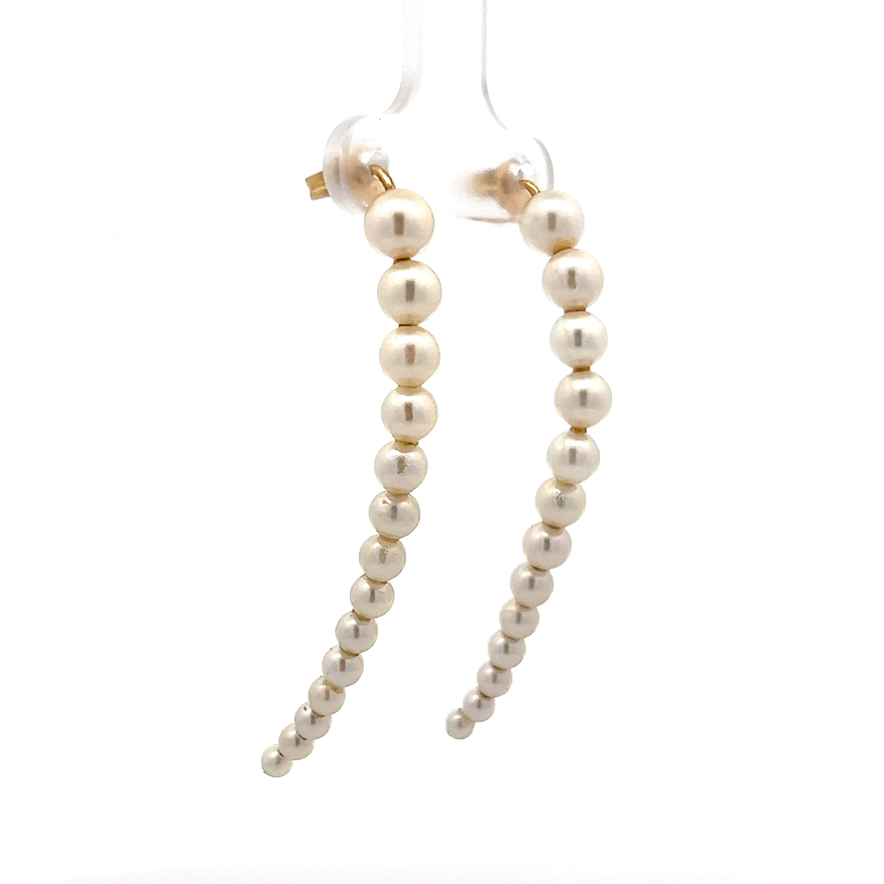 Graduated Pearl Drop Earrings in 14k Yellow Gold - Image 3