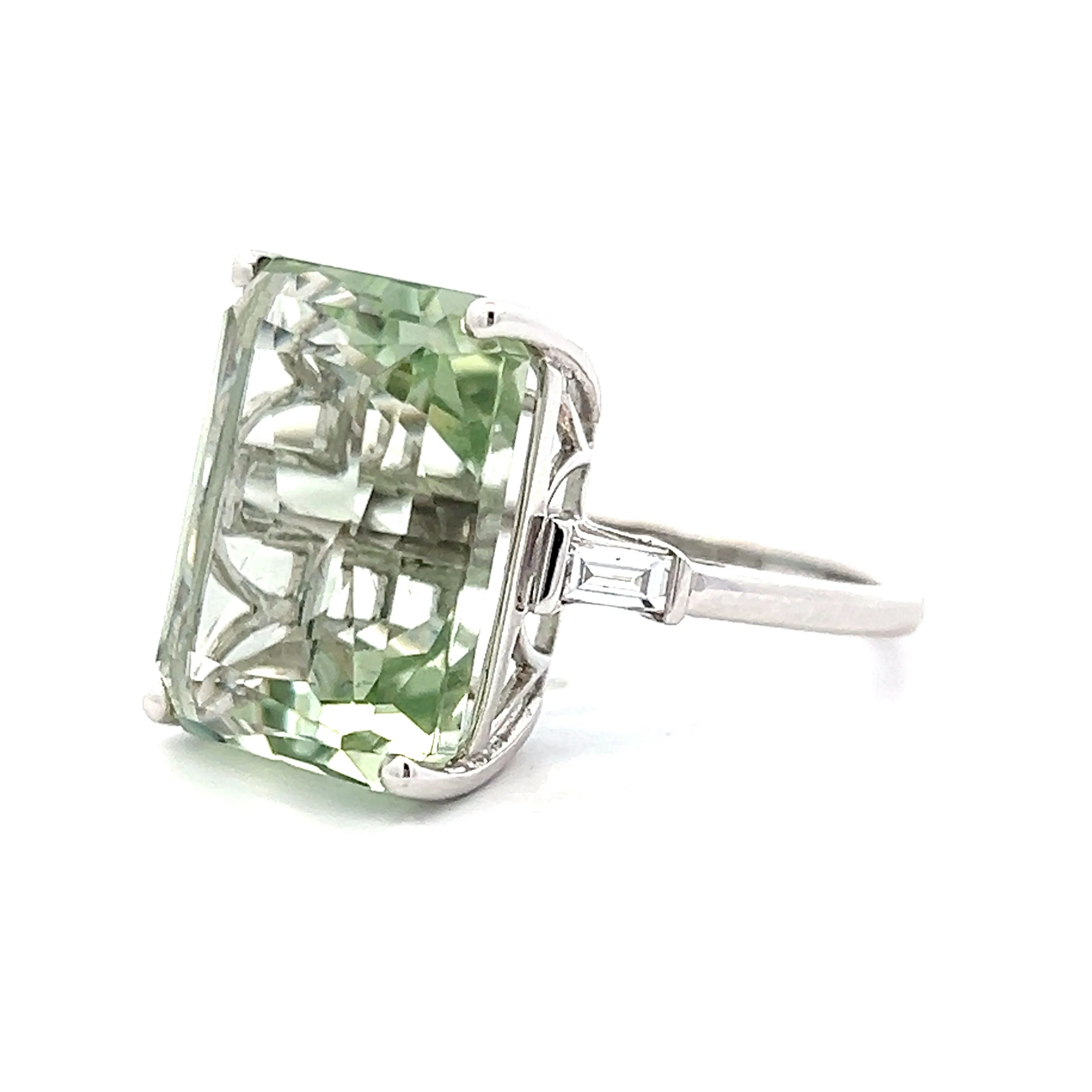 Green Amethyst & Diamond Cocktail Ring in 14k White Gold - Image 2